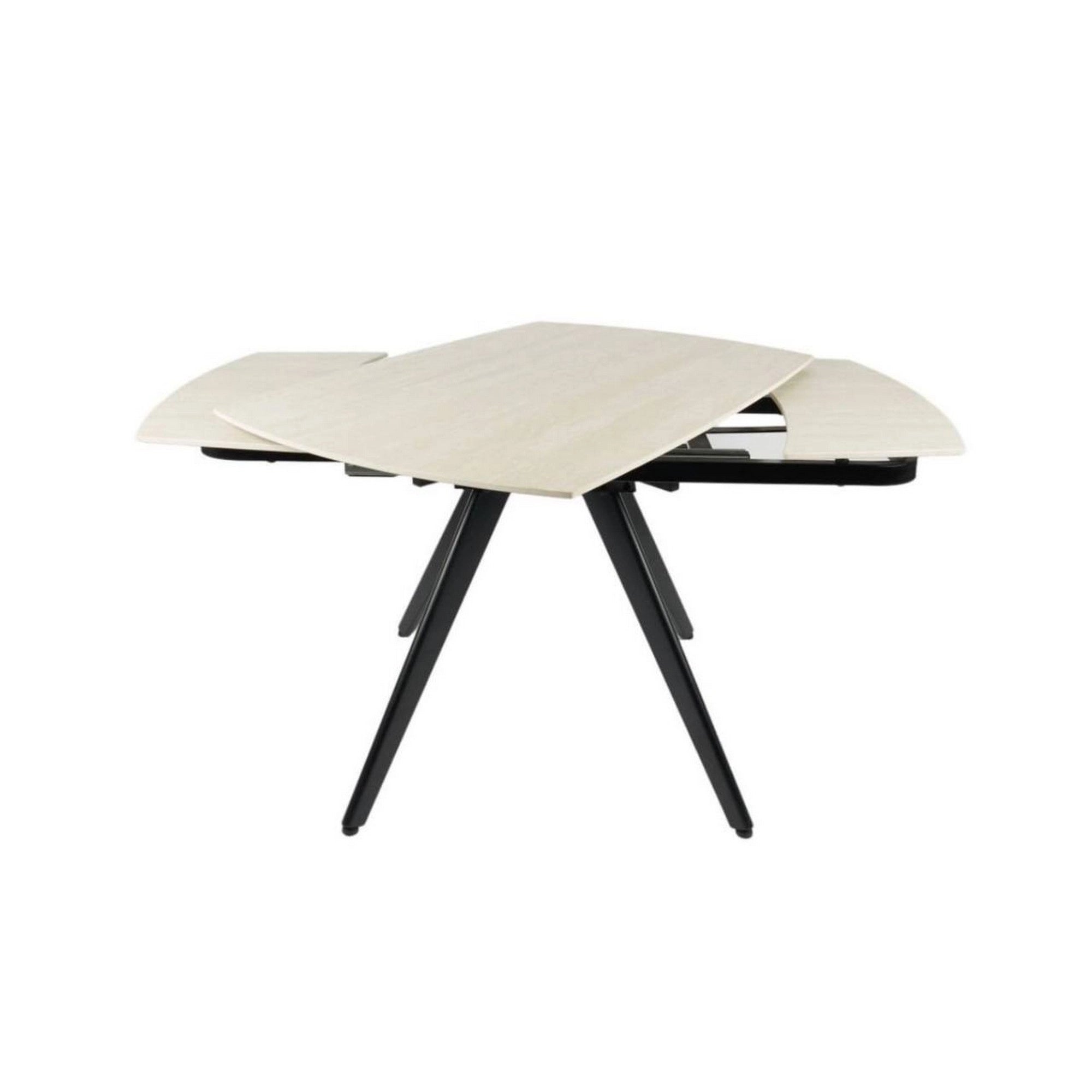 Masa extensibila VIGO, crem cu efect de marmura/negru, ceramica/metal, 120/180x80x77 cm