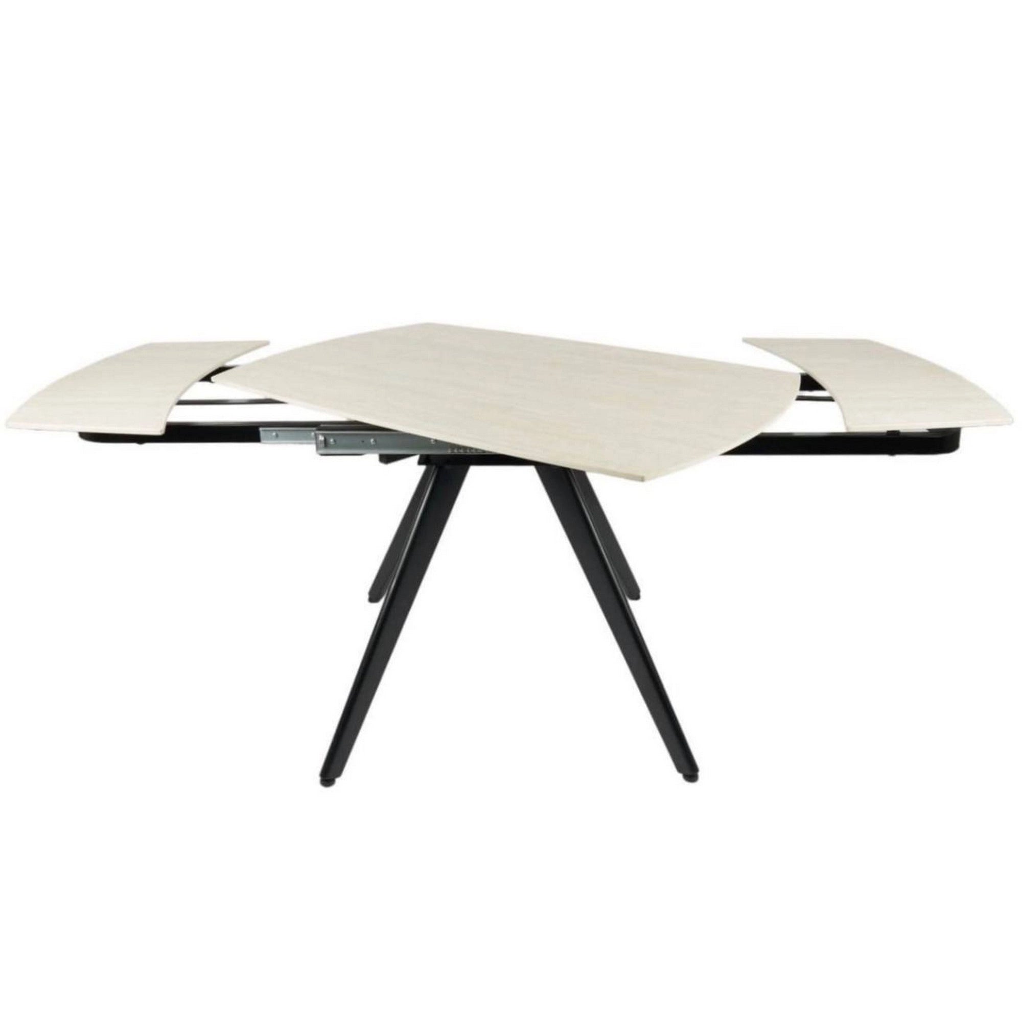 Masa extensibila VIGO, crem cu efect de marmura/negru, ceramica/metal, 120/180x80x77 cm