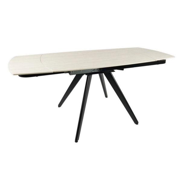 Masa extensibila VIGO, crem cu efect de marmura/negru, ceramica/metal, 120/180x80x77 cm