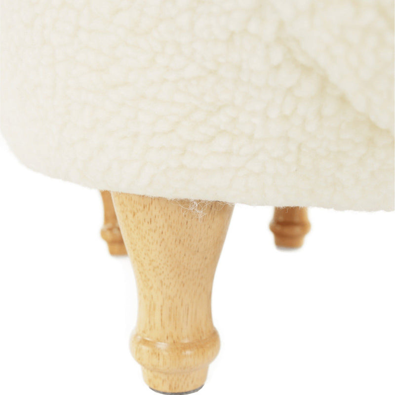 Taburet VISALI, în formă de miel, lemn/material textil, alb/natural, 70x50x35 cm
