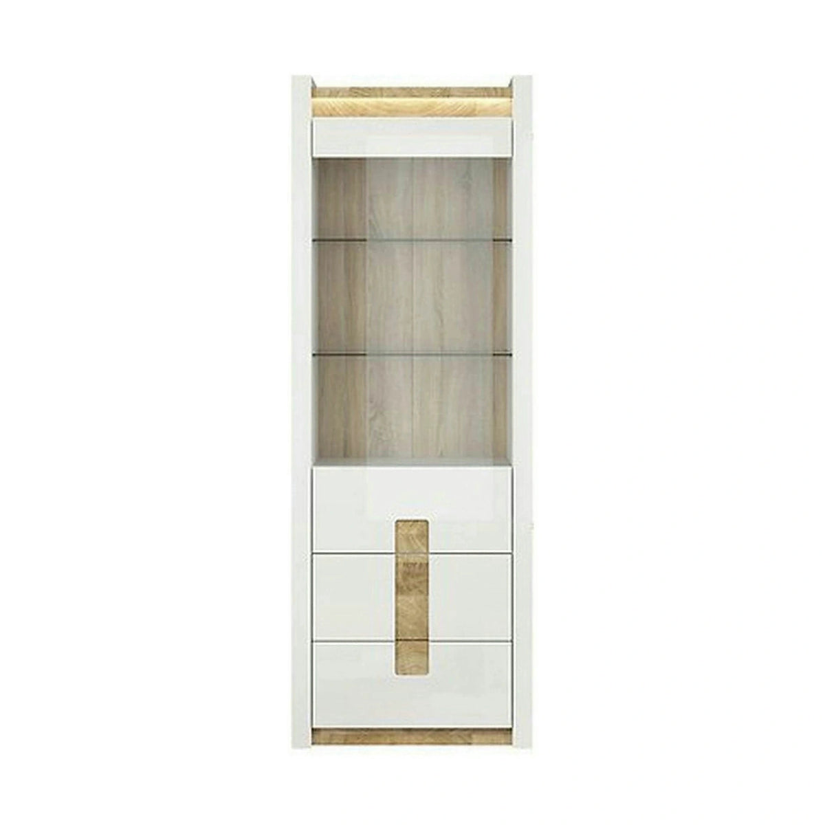Vitrina ALAMEDA, alb/stejar deschis, PAL laminat, 72x42x202 cm