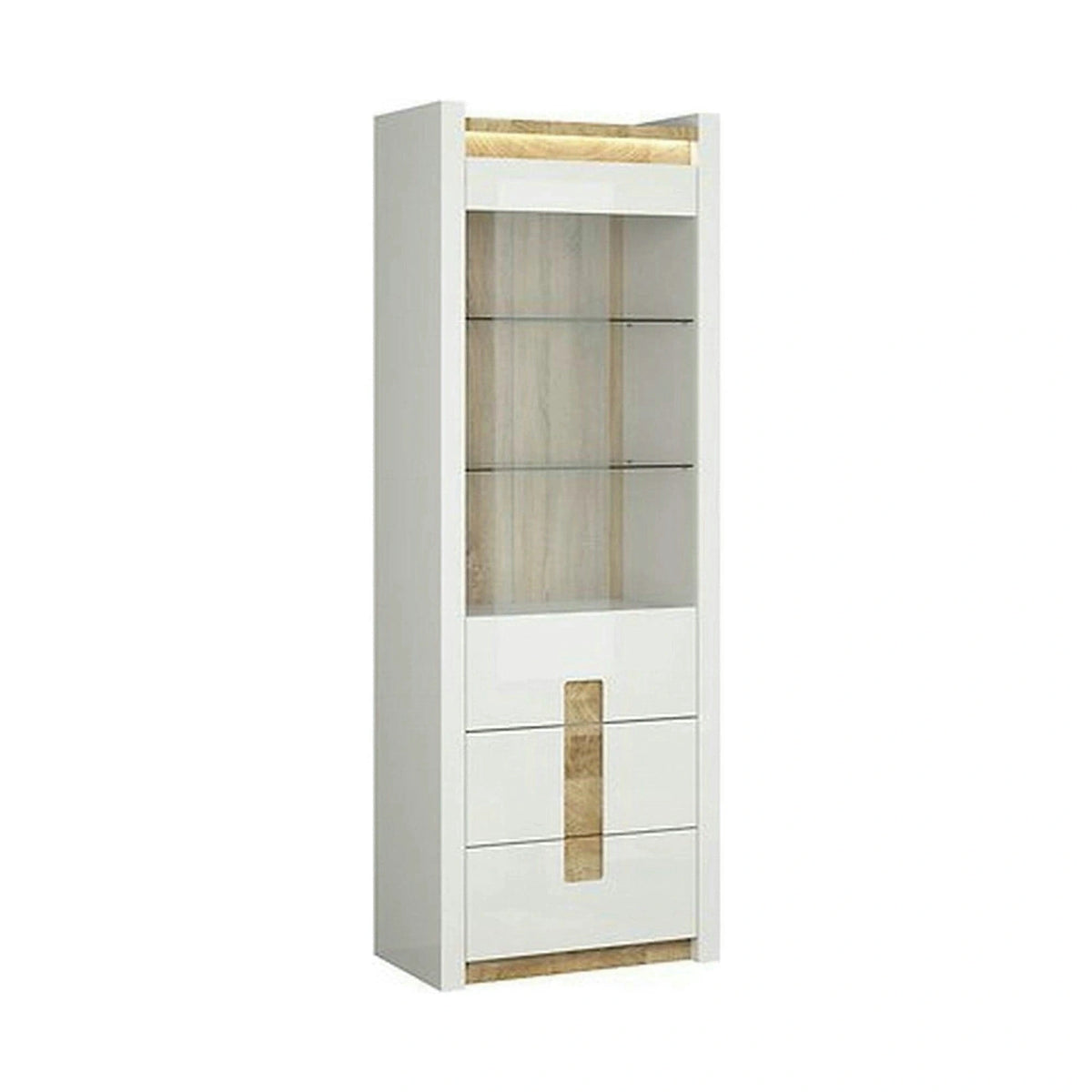 Vitrina ALAMEDA, alb/stejar deschis, PAL laminat, 72x42x202 cm