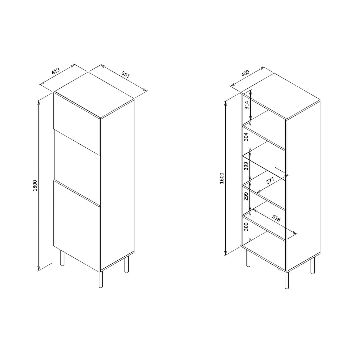 Vitrina ASENSIO, gri mat, PAL/metal, 50x42x180 cm