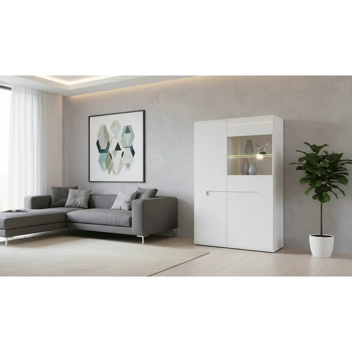 Vitrina AZTECA TRIO, alb, PAL/sticla, cu iluminare LED, 90x41x145 cm