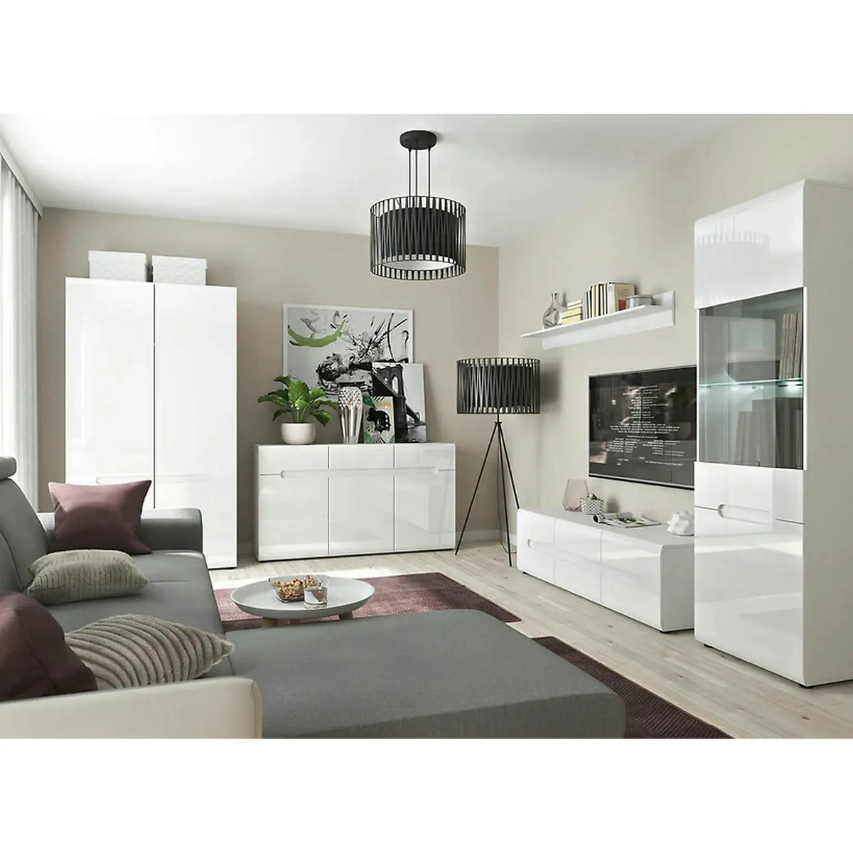Vitrina AZTECA TRIO, alb, PAL/sticla, cu iluminare LED, 90x41x193 cm