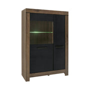 Vitrina BALIN, stejar/negru, PAL/sticla, cu iluminare LED, 101x40x149 cm
