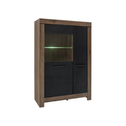 Vitrina BALIN, stejar/negru, PAL/sticla, cu iluminare LED, 101x40x149 cm