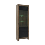 Vitrina BALIN, stejar/negru, PAL/sticla, cu iluminare LED, 68x40x197 cm