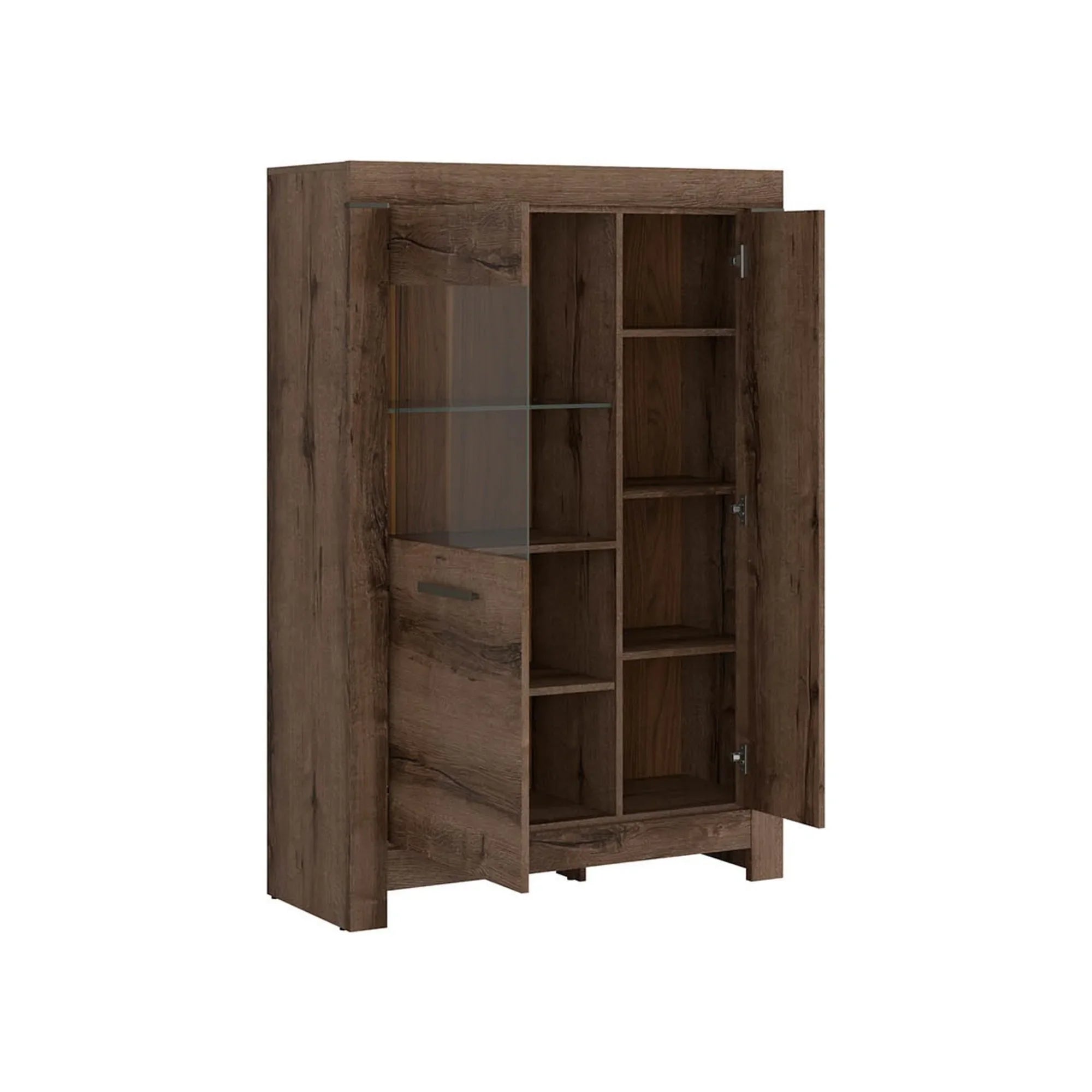 Vitrina BALIN, stejar, PAL/sticla, cu iluminare LED, 101x40x149 cm