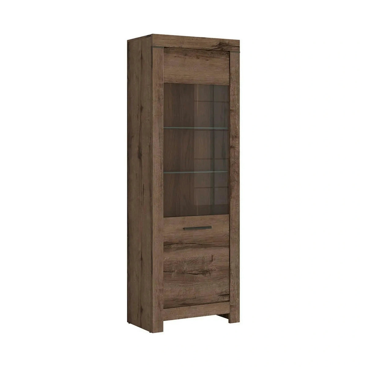 Vitrina BALIN, stejar, PAL/sticla, cu iluminare LED, 68x40x197 cm
