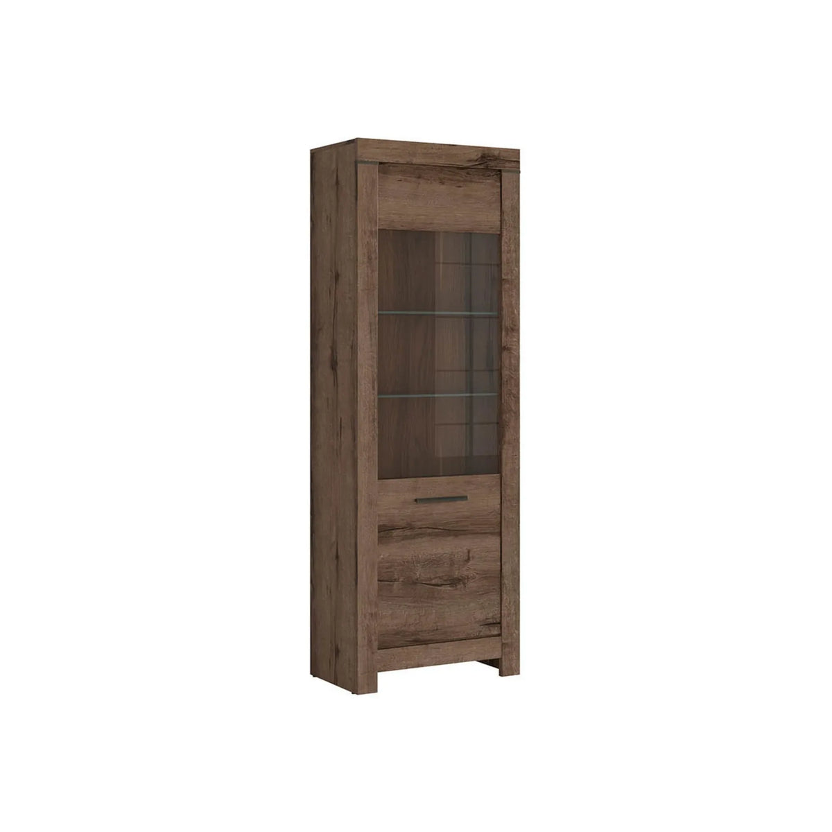 Vitrina BALIN, stejar, PAL/sticla, cu iluminare LED, 68x40x197 cm