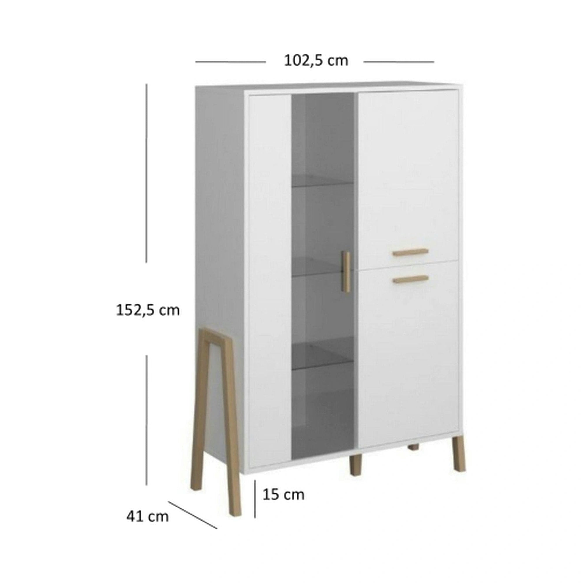 Vitrina BELLE, alb, PAL laminat, lemn, 103x41x153 cm