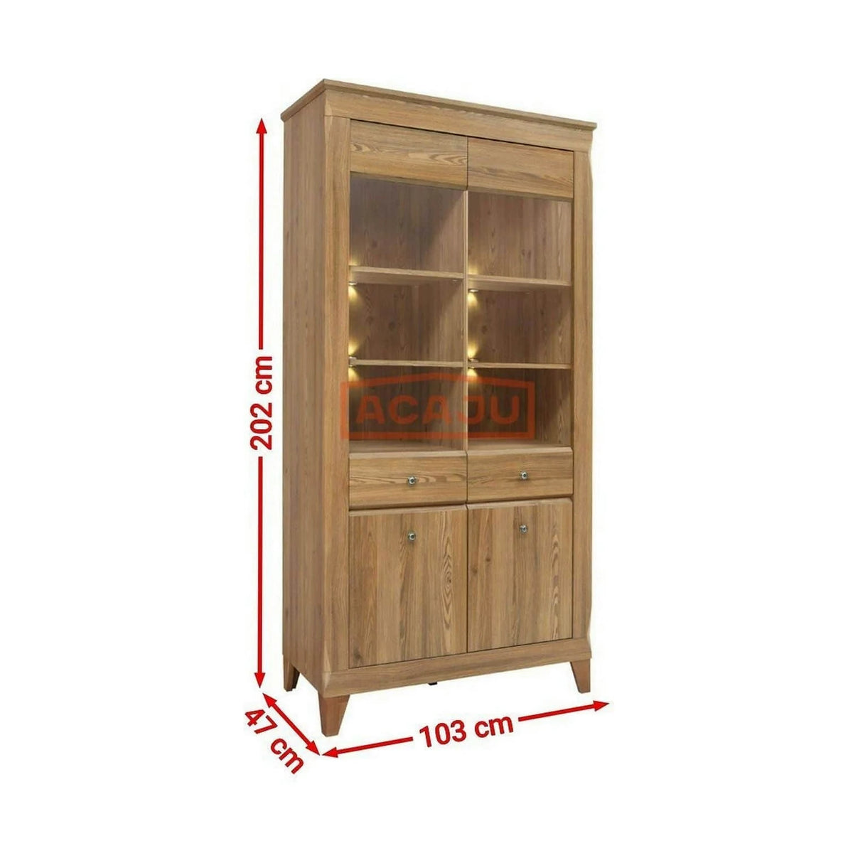 Vitrina BERGEN REG2W2D, maro, PAL/sticla securizata, 102x47x202 cm