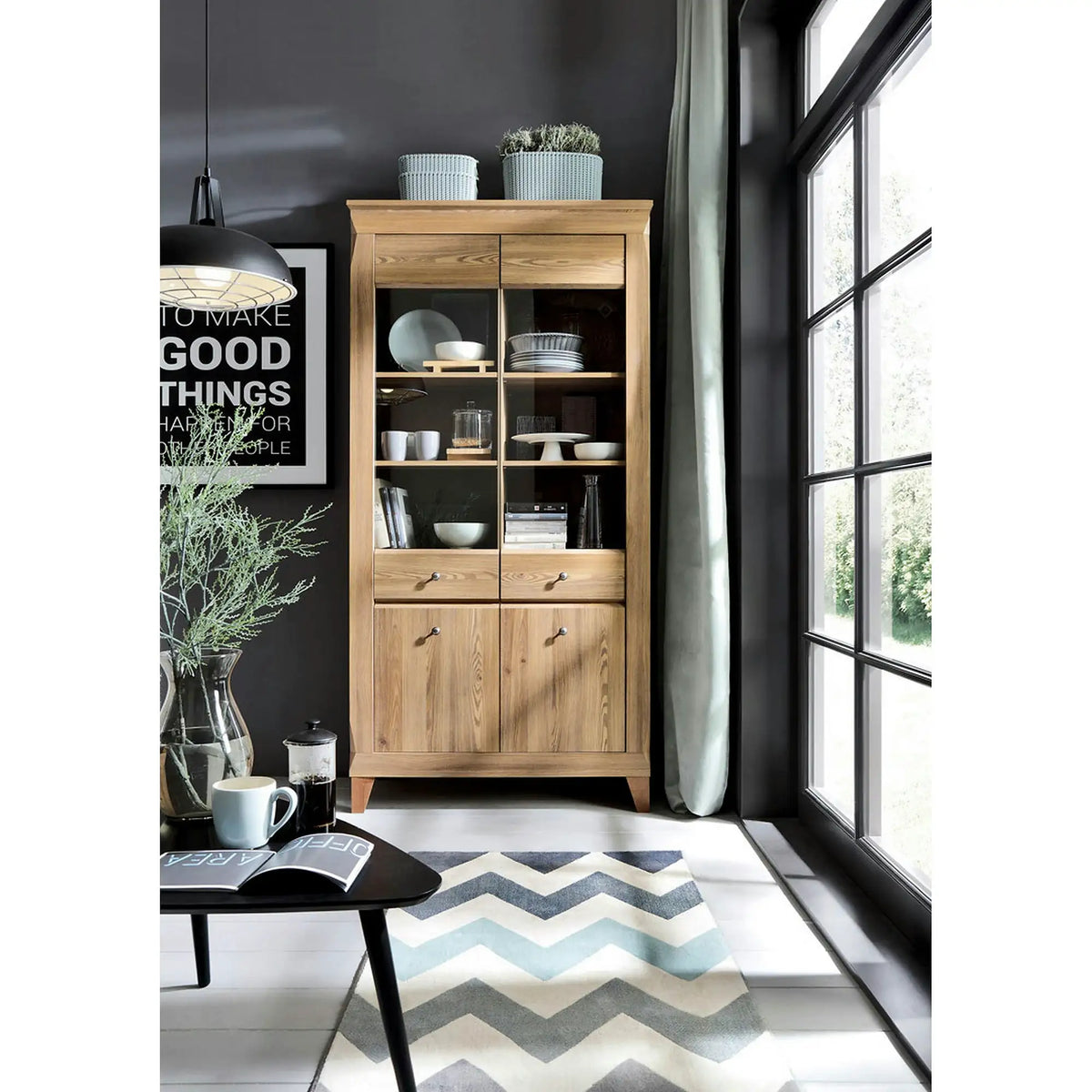 Vitrina BERGEN REG2W2D, maro, PAL/sticla securizata, 102x47x202 cm