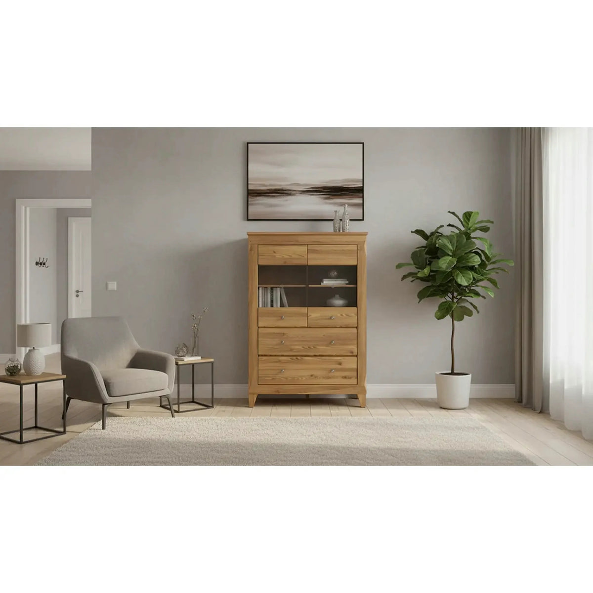 Vitrina BERGEN REG2W2S, stejar, PAL/sticla securizata, 102x47x151 cm