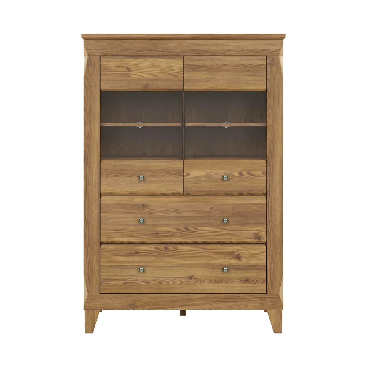 Vitrina BERGEN REG2W2S, stejar, PAL/sticla securizata, 102x47x151 cm