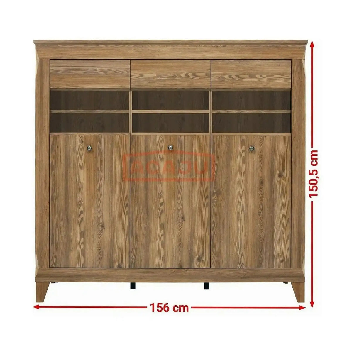 Vitrina BERGEN REG3W, stejar, PAL/sticla securizata, 156x47x151 cm