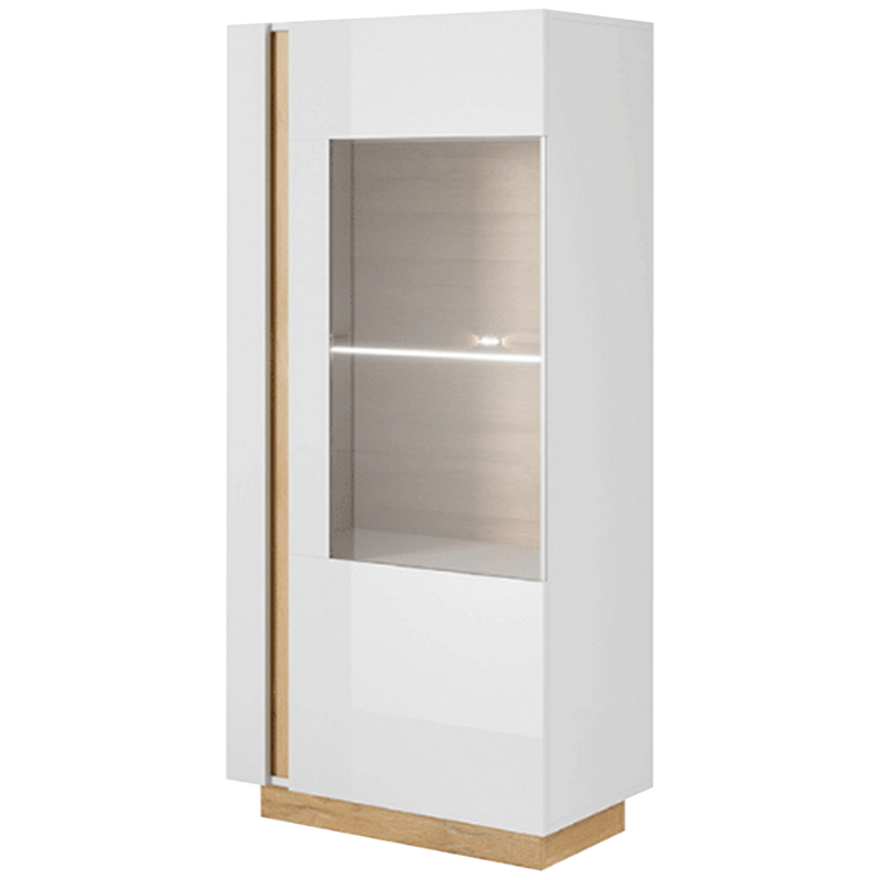 Vitrina CITY, alb/stejar, PAL melaminat/canturi ABS/sticla, 72x40x154 cm