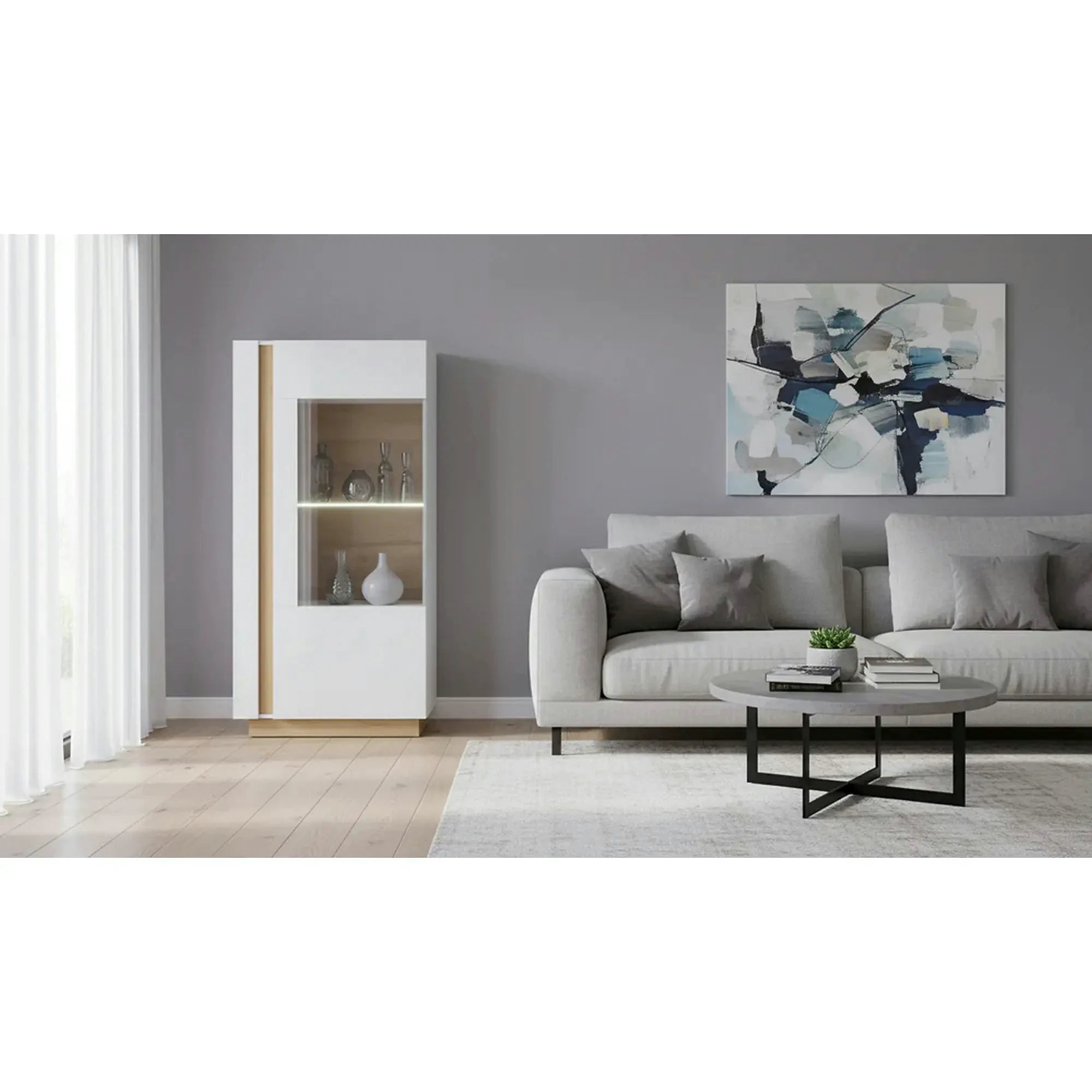 Vitrina CITY, alb/stejar, PAL melaminat/sticla, 72x40x154 cm