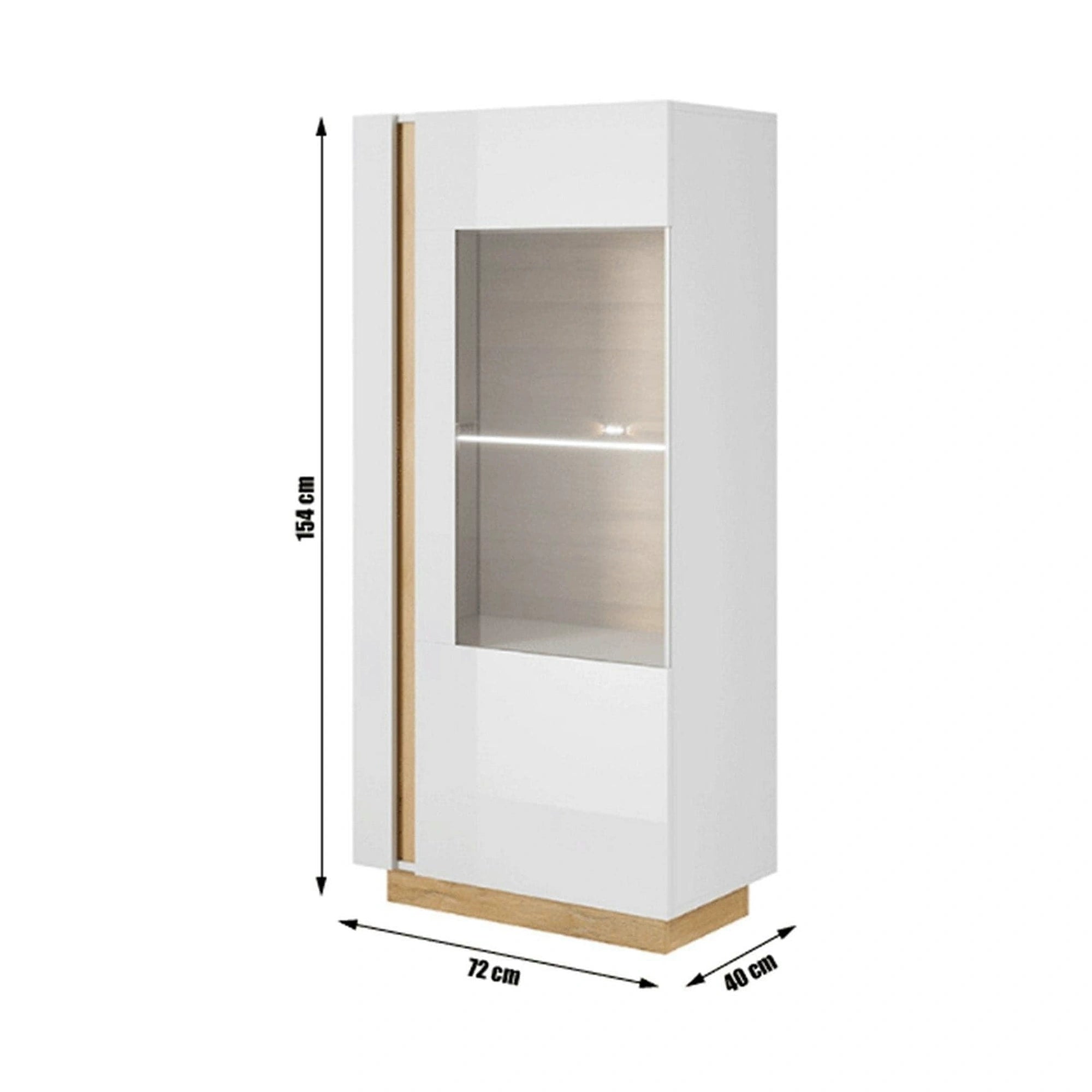 Vitrina CITY, alb/stejar, PAL melaminat/sticla, 72x40x154 cm