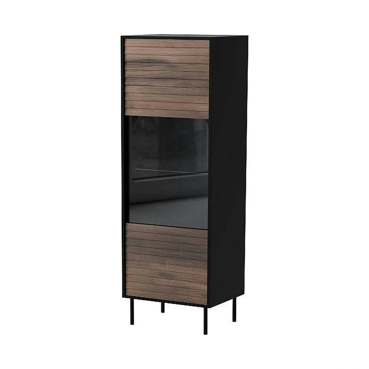 Vitrina CORTINA, nuc/negru, PAL laminat/sticla, 53x40x182 cm