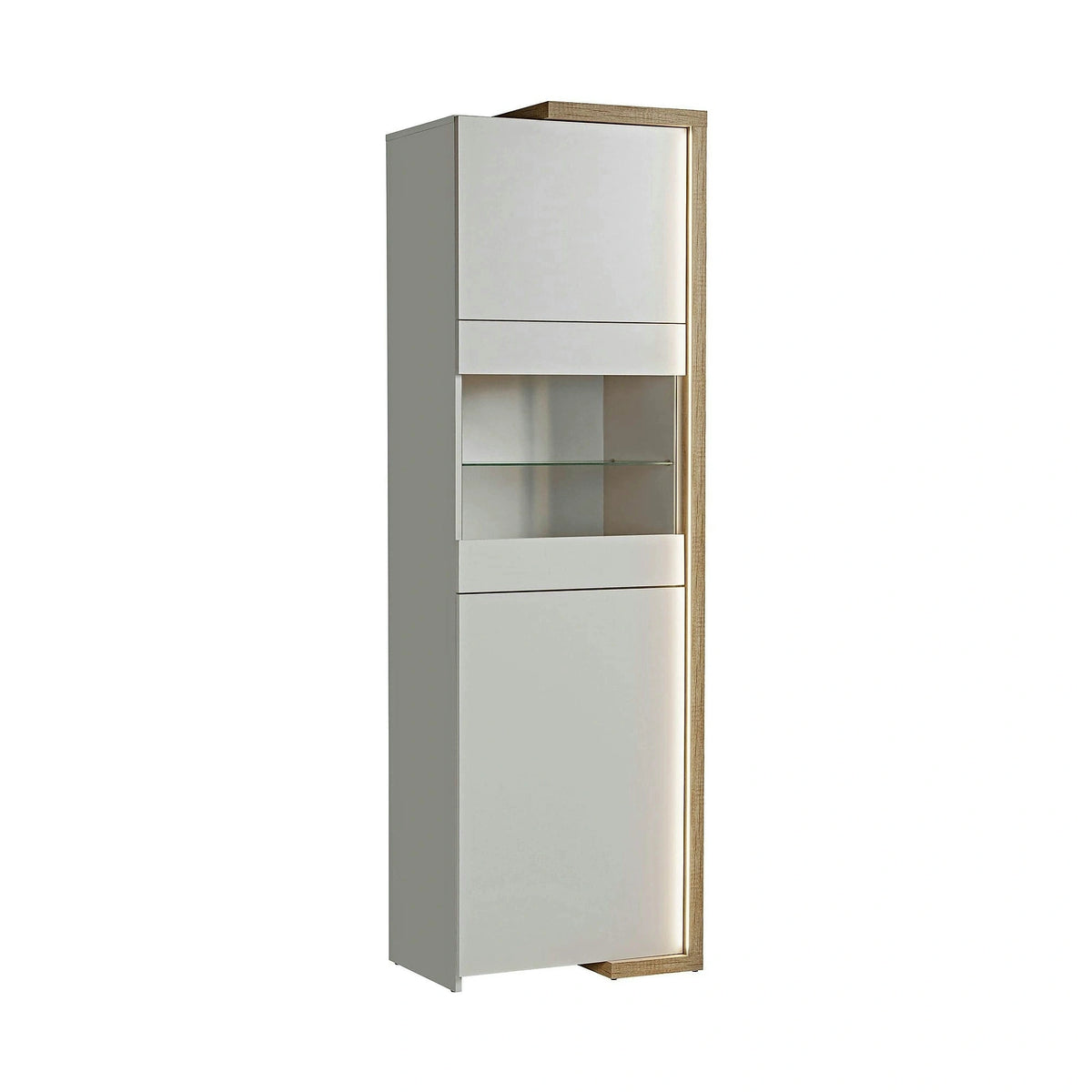 Vitrina DASAR, grej/stejar, PAL laminat/sticla, 64x40x203 cm