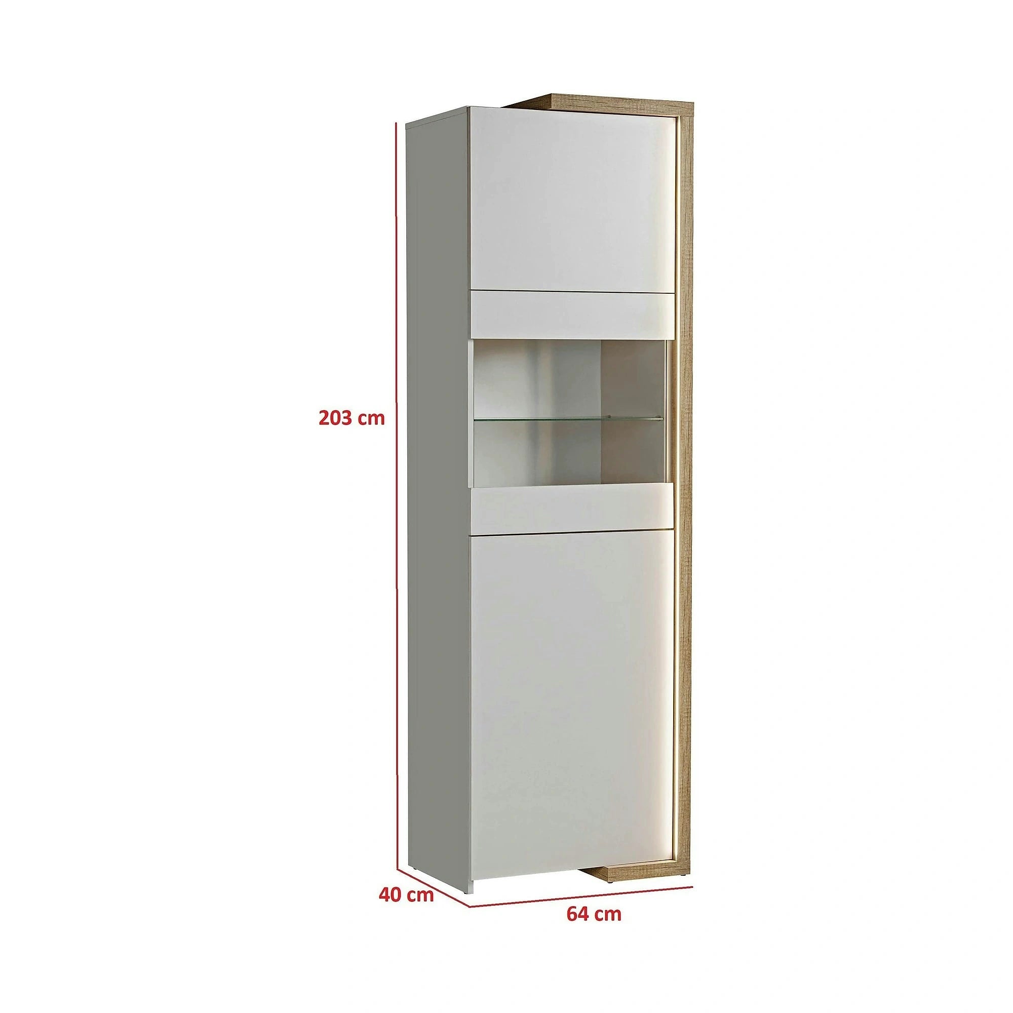 Vitrina DASAR, grej/stejar, PAL laminat/sticla, 64x40x203 cm