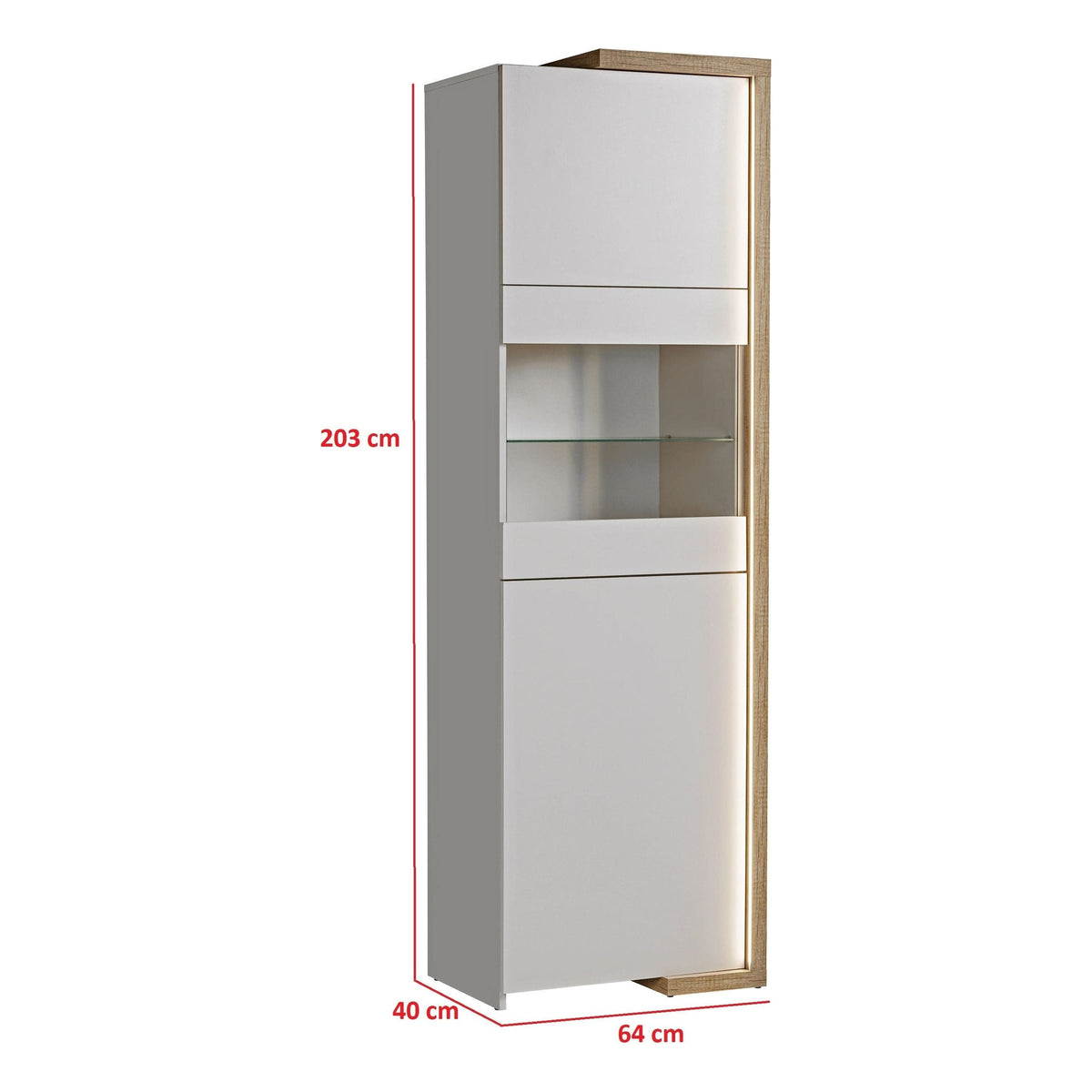 Vitrina DASAR, grej/stejar, PAL laminat/sticla, 64x40x203 cm