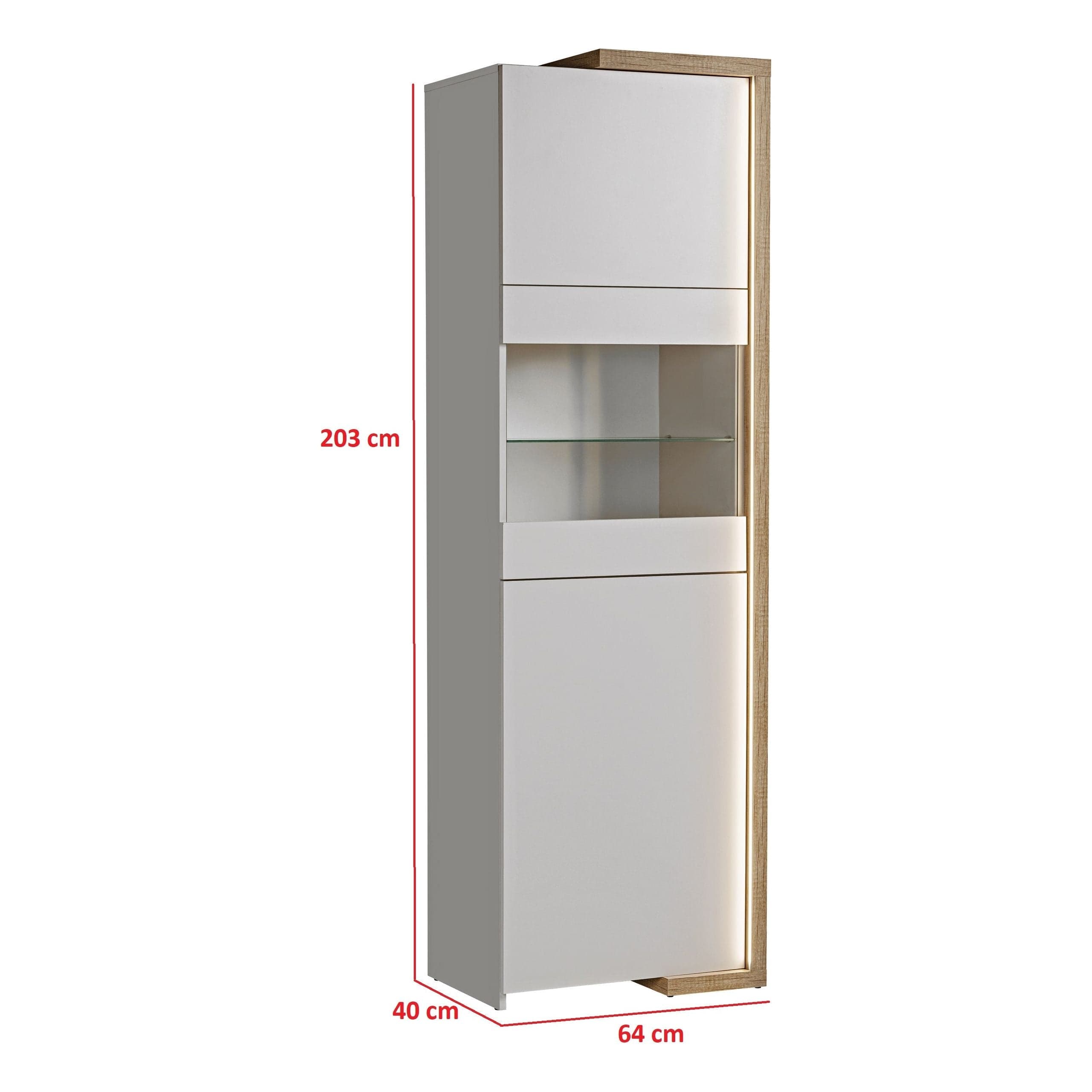 Vitrina DASAR, grej/stejar, PAL laminat/sticla, 64x40x203 cm