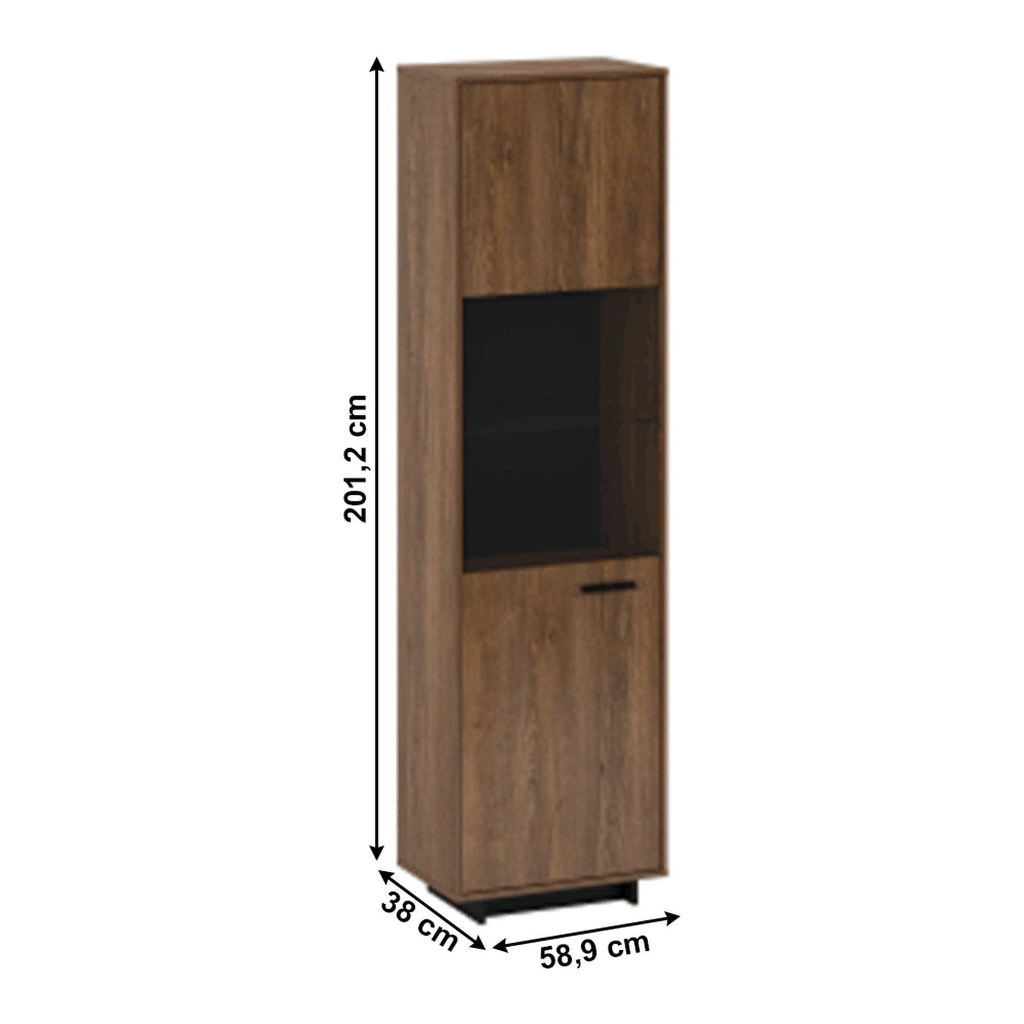 Vitrina DELIS STG, stejar bolzano, 59x38x201 cm