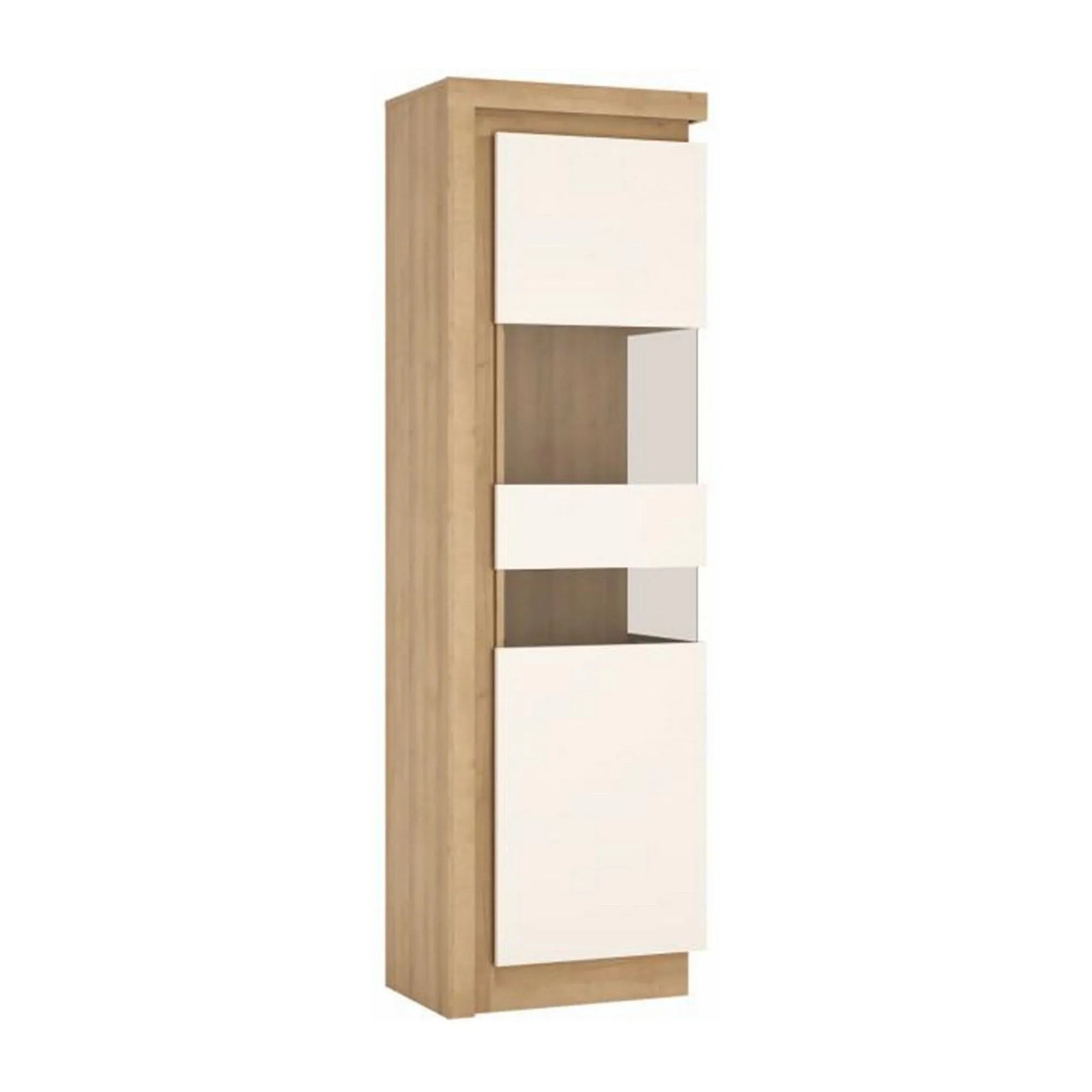 Vitrina LEONARDO LYOV03P, stejar rivierra/alb lucios, PAL laminat, 60x42x198 cm