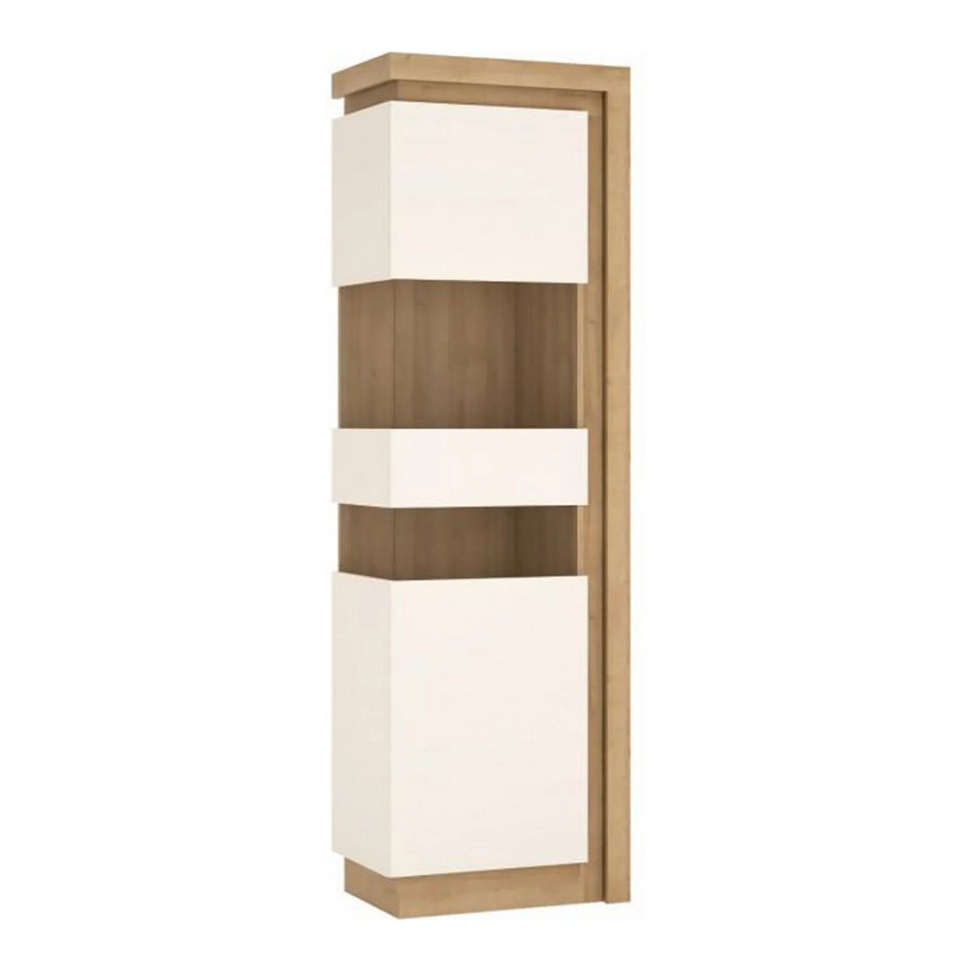 Vitrina LEONARDO LYOV03L, stejar rivierra/alb lucios, PAL melaminat, 60x42x198 cm