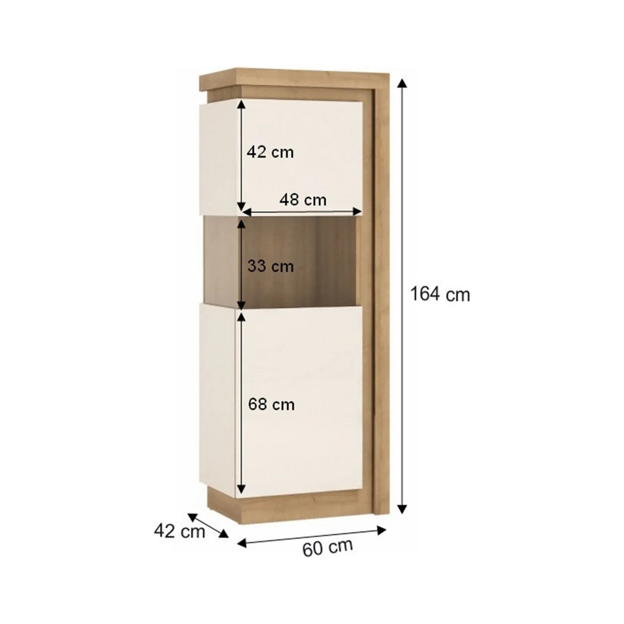 Vitrina LEONARDO LYOV01L, stejar rivierra/alb lucios, PAL melaminat, 60x42x164 cm