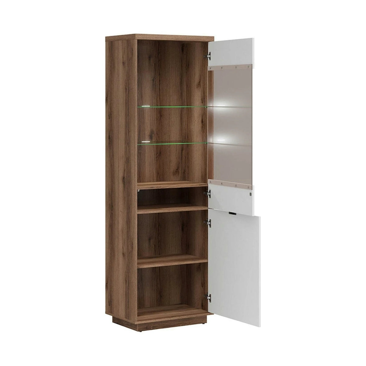 Vitrina FORN, nuc/alb lucios, PAL melaminat/sticla securizata, 64x43x201 cm