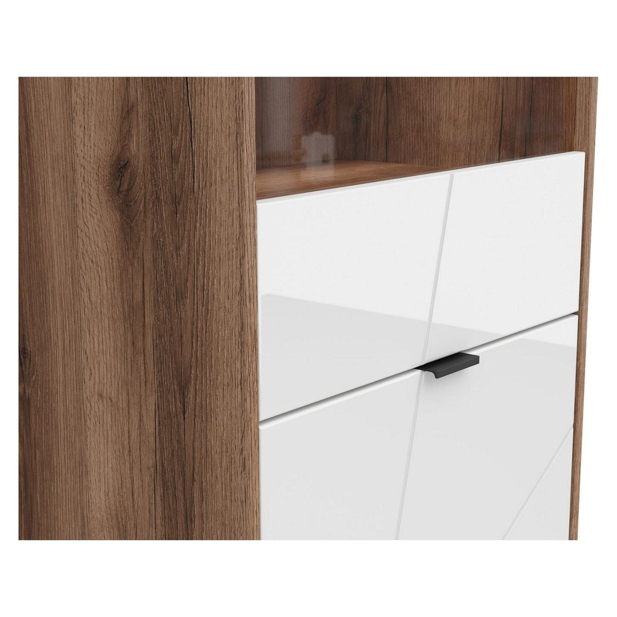 Vitrina FORN, nuc/alb lucios, PAL melaminat/sticla securizata, 64x43x201 cm