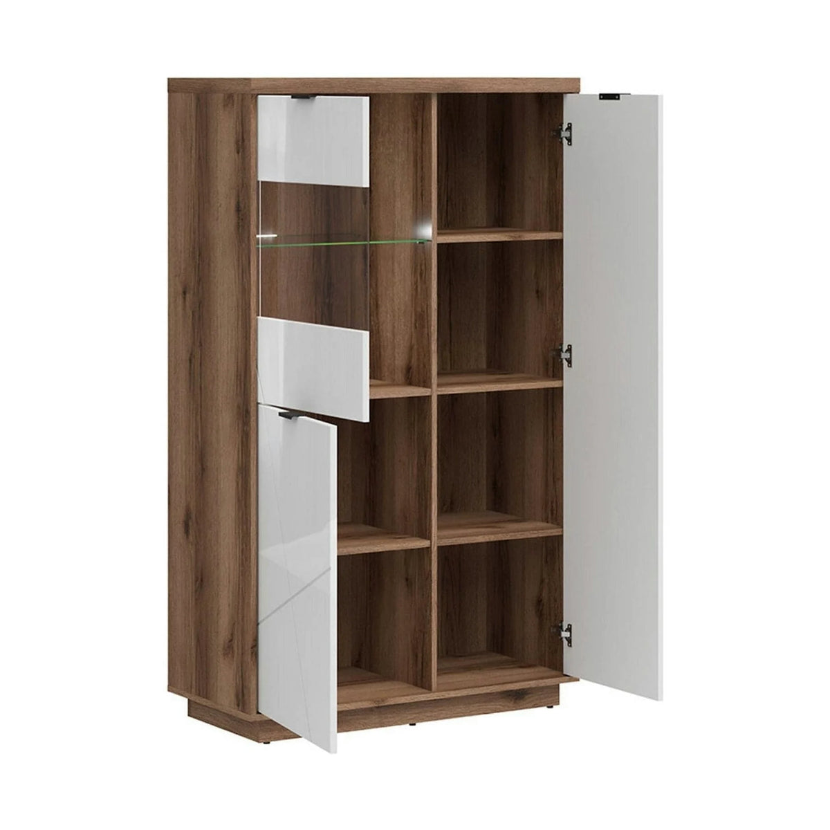 Vitrina FORN, nuc/alb lucios, PAL melaminat/sticla securizata, 94x43x157 cm