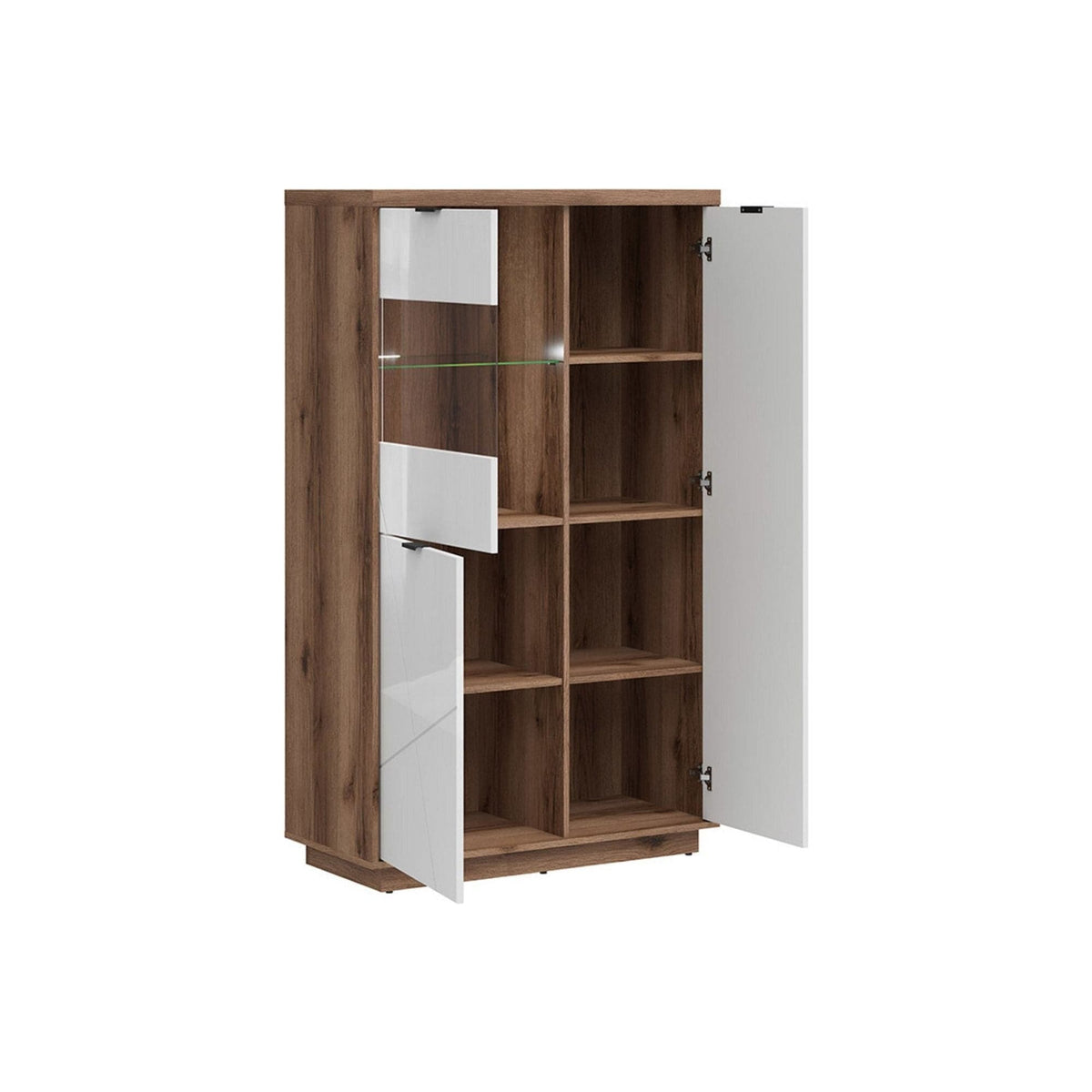 Vitrina FORN, nuc/alb lucios, PAL melaminat/sticla securizata, 94x43x157 cm