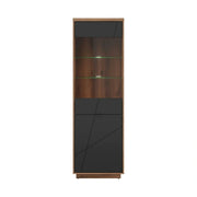 Vitrina FORN, nuc/negru mat, PAL melaminat/sticla securizata, 64x43x201 cm