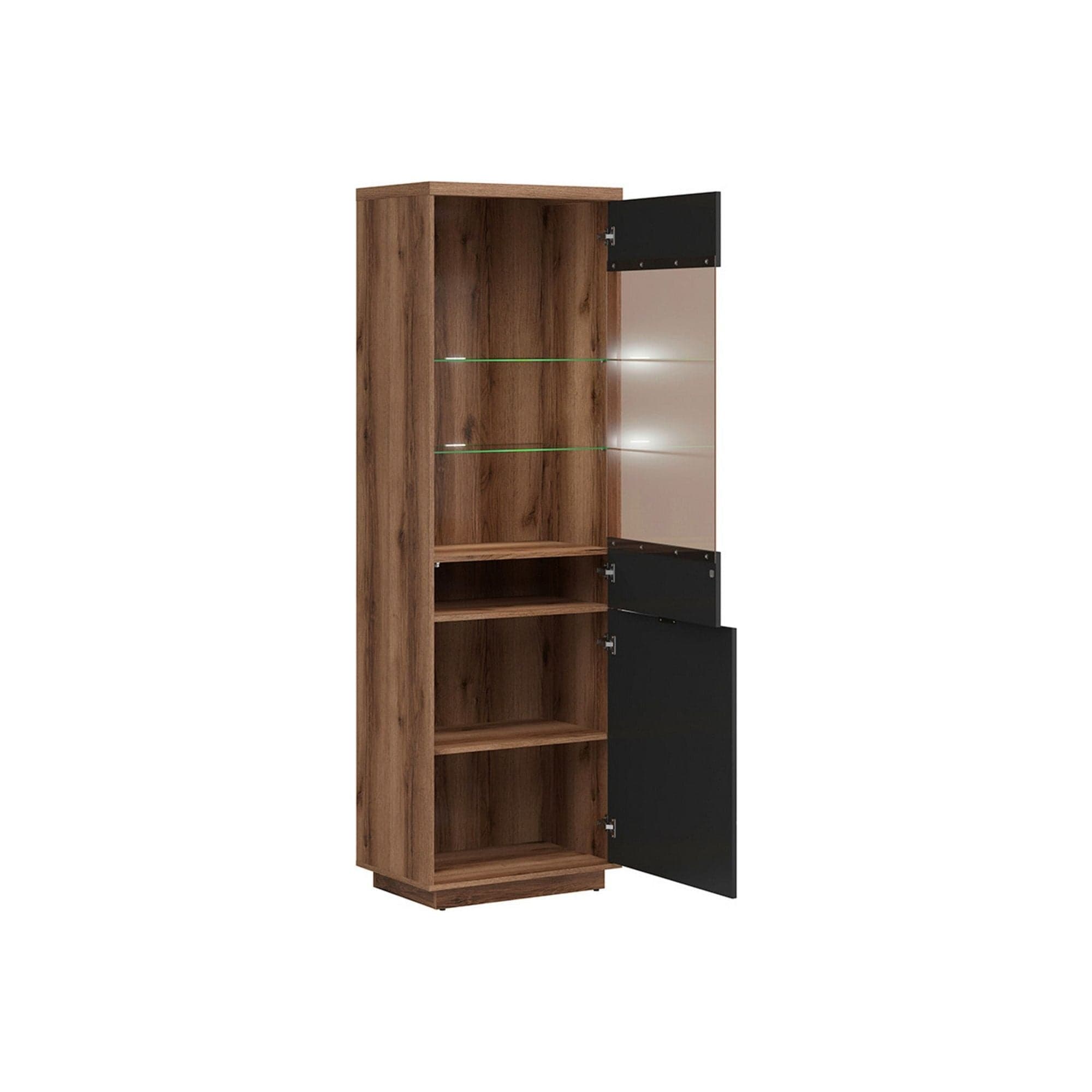 Vitrina FORN, nuc/negru mat, PAL melaminat/sticla securizata, 64x43x201 cm