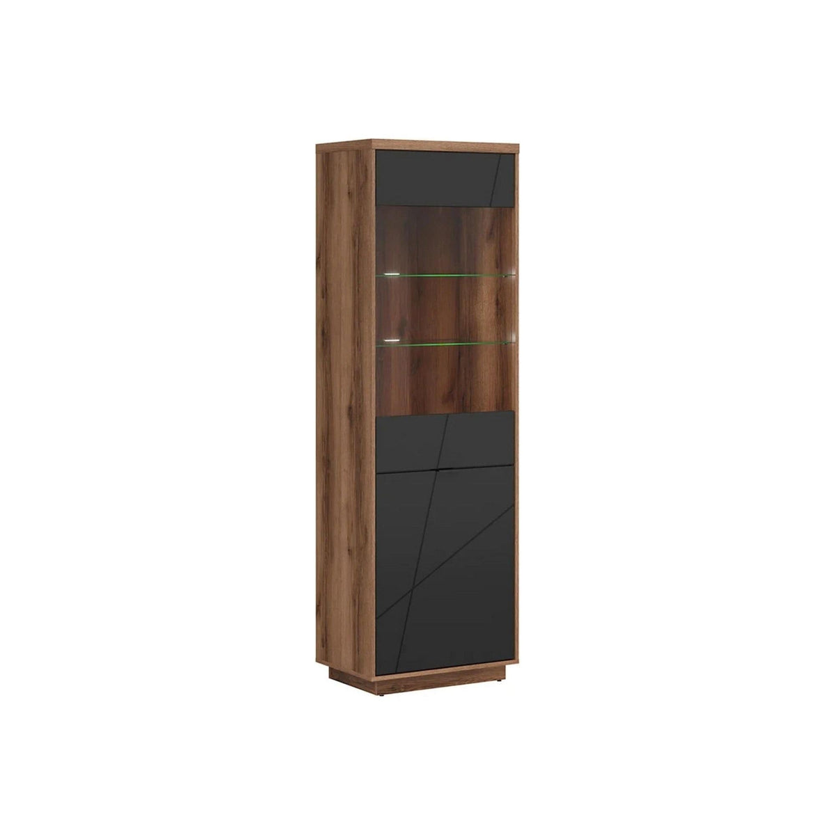 Vitrina FORN, nuc/negru mat, PAL melaminat/sticla securizata, 64x43x201 cm