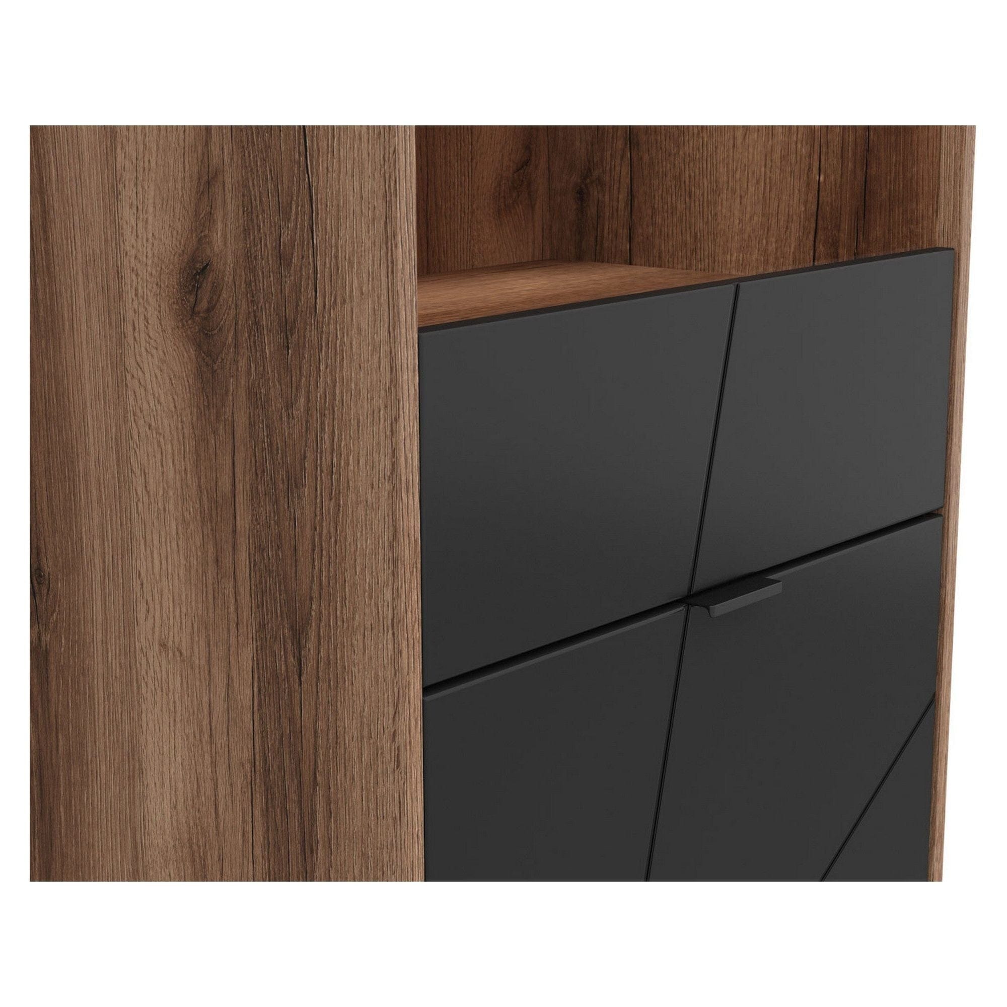 Vitrina FORN, nuc/negru mat, PAL melaminat/sticla securizata, 64x43x201 cm