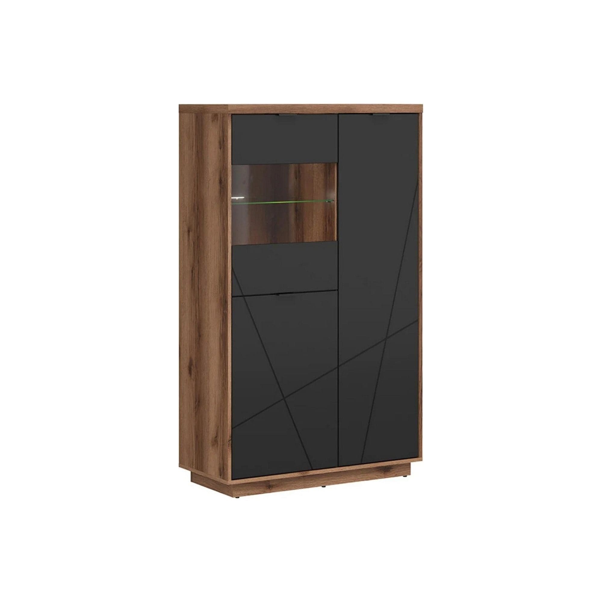 Vitrina FORN, nuc/negru mat, PAL melaminat/sticla securizata, 94x43x157 cm