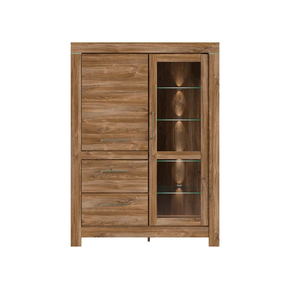 Vitrina GENT, stejar stirling, PAL, cu iluminare LED, 115x42x159 cm