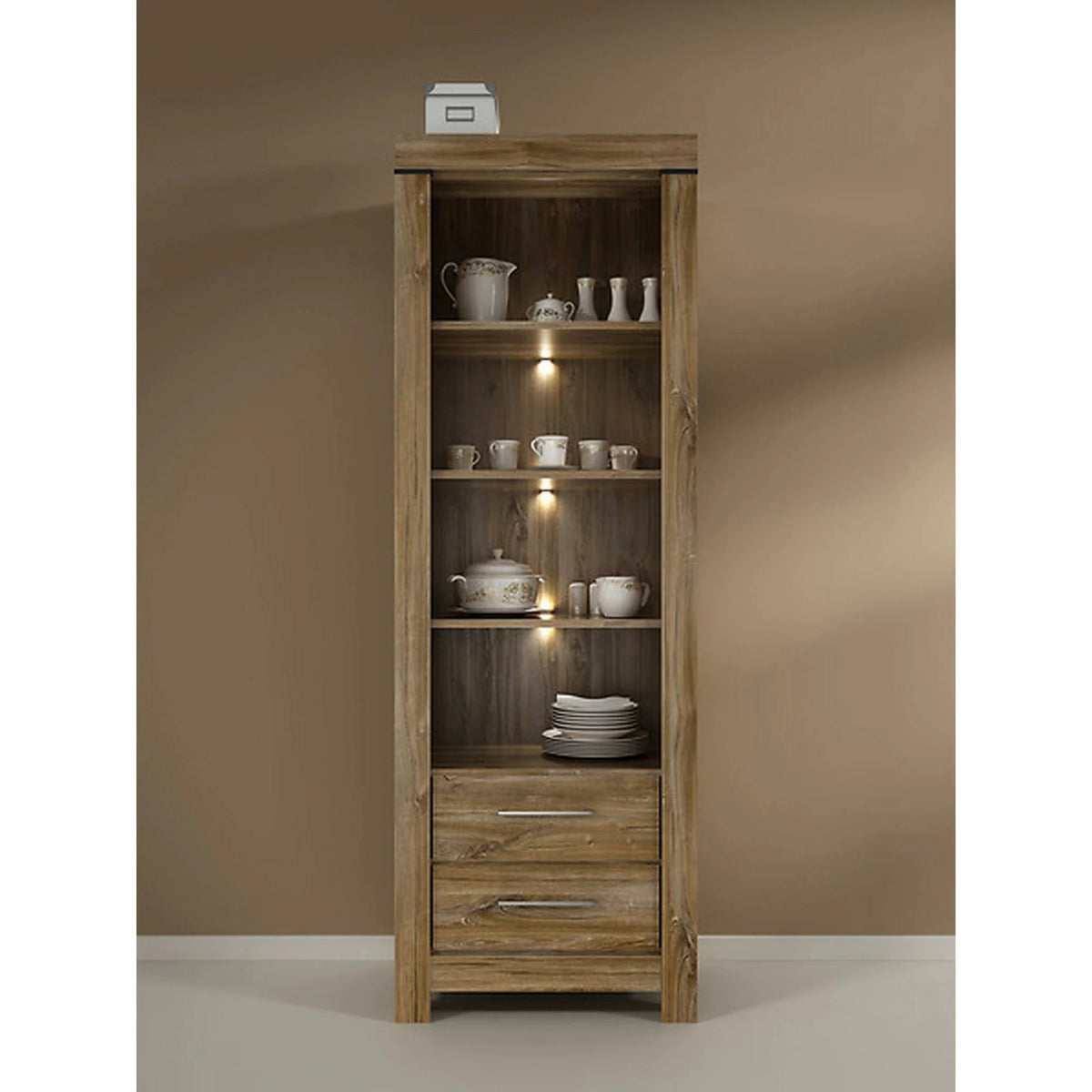 Vitrina GENT, stejar stirling, PAL laminat, cu iluminare LED, 68x42x201 cm