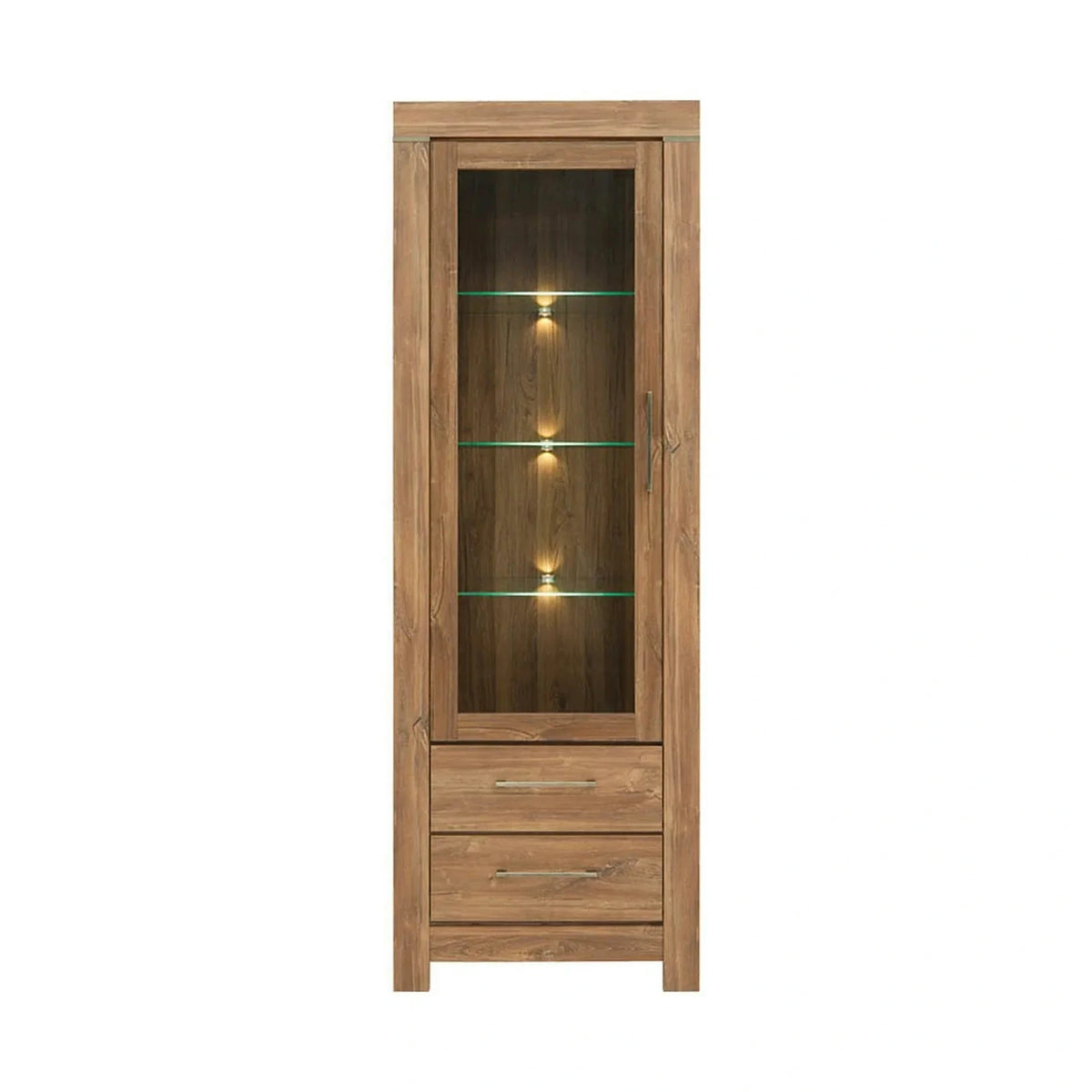 Vitrina GENT, stejar stirling, PAL laminat, cu iluminare LED, 68x42x201 cm