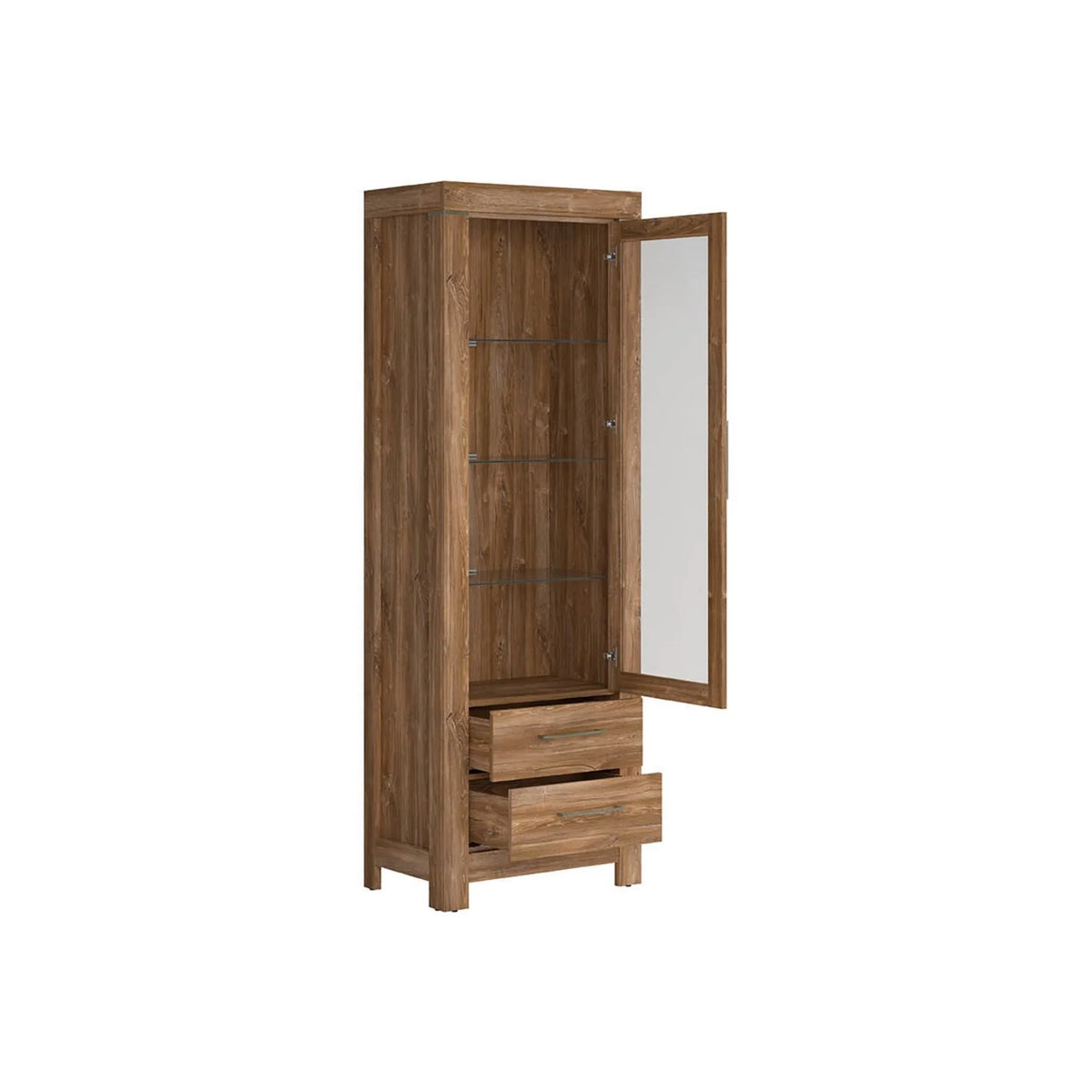 Vitrina GENT, stejar stirling, PAL laminat, cu iluminare LED, 68x42x201 cm