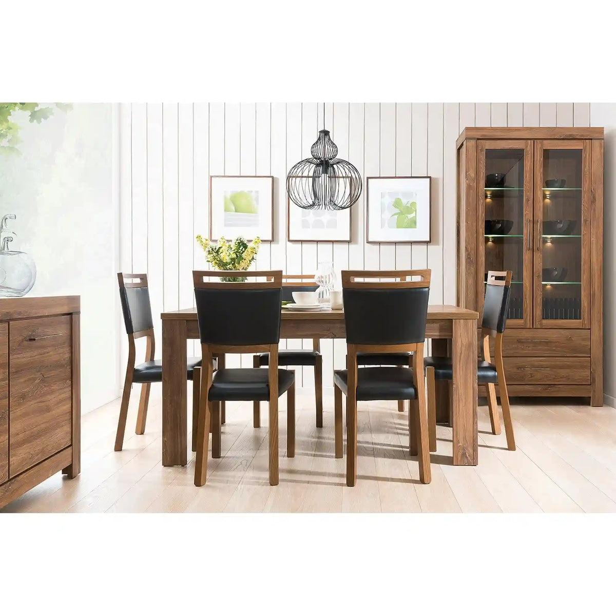 Vitrina GENT, stejar stirling, PAL laminat, cu iluminare LED, 98x42x201 cm