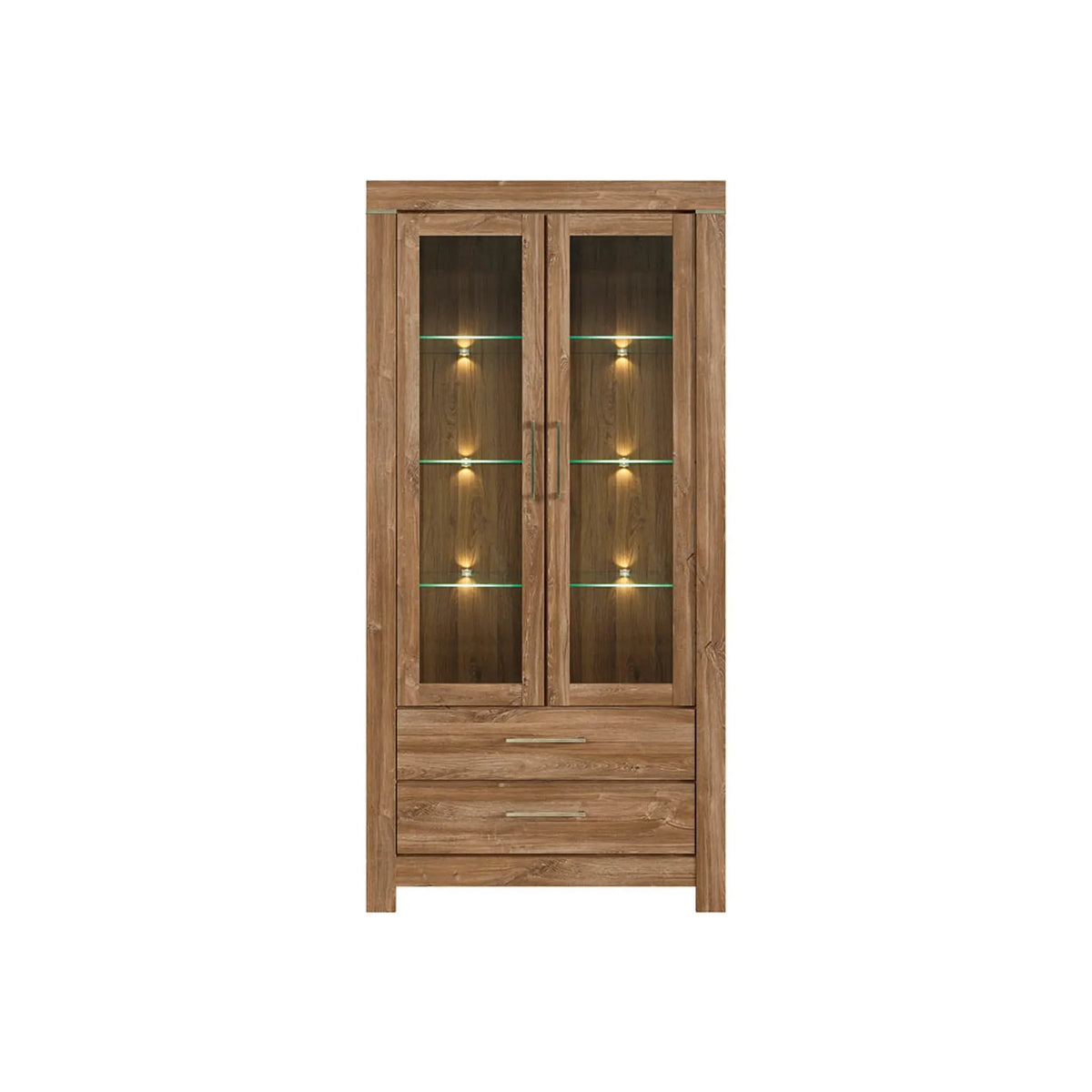 Vitrina GENT, stejar stirling, PAL laminat, cu iluminare LED, 98x42x201 cm