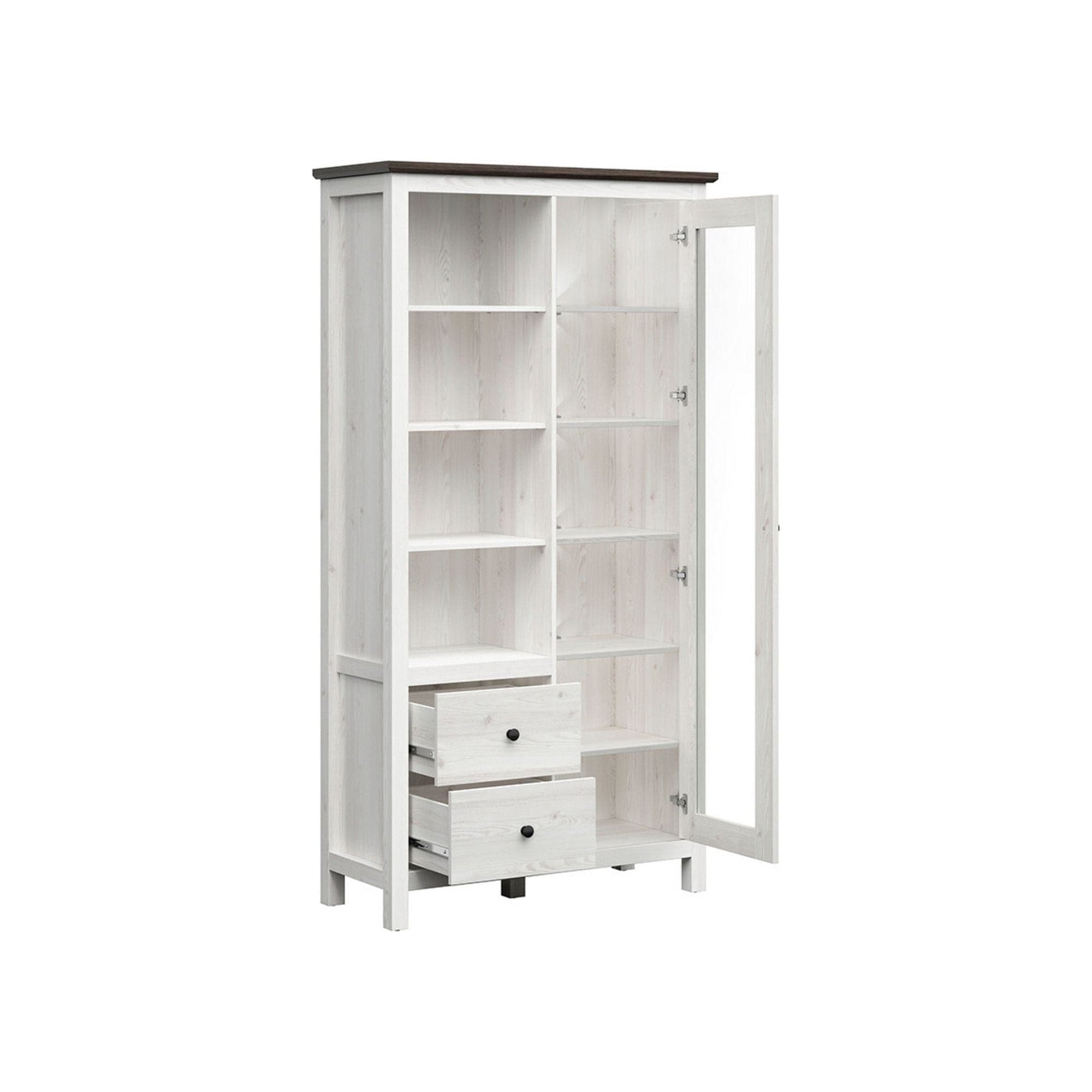 Vitrina HESEN, alb/pin larico, PAL melaminat/sticla securizata, 106x44x203 cm