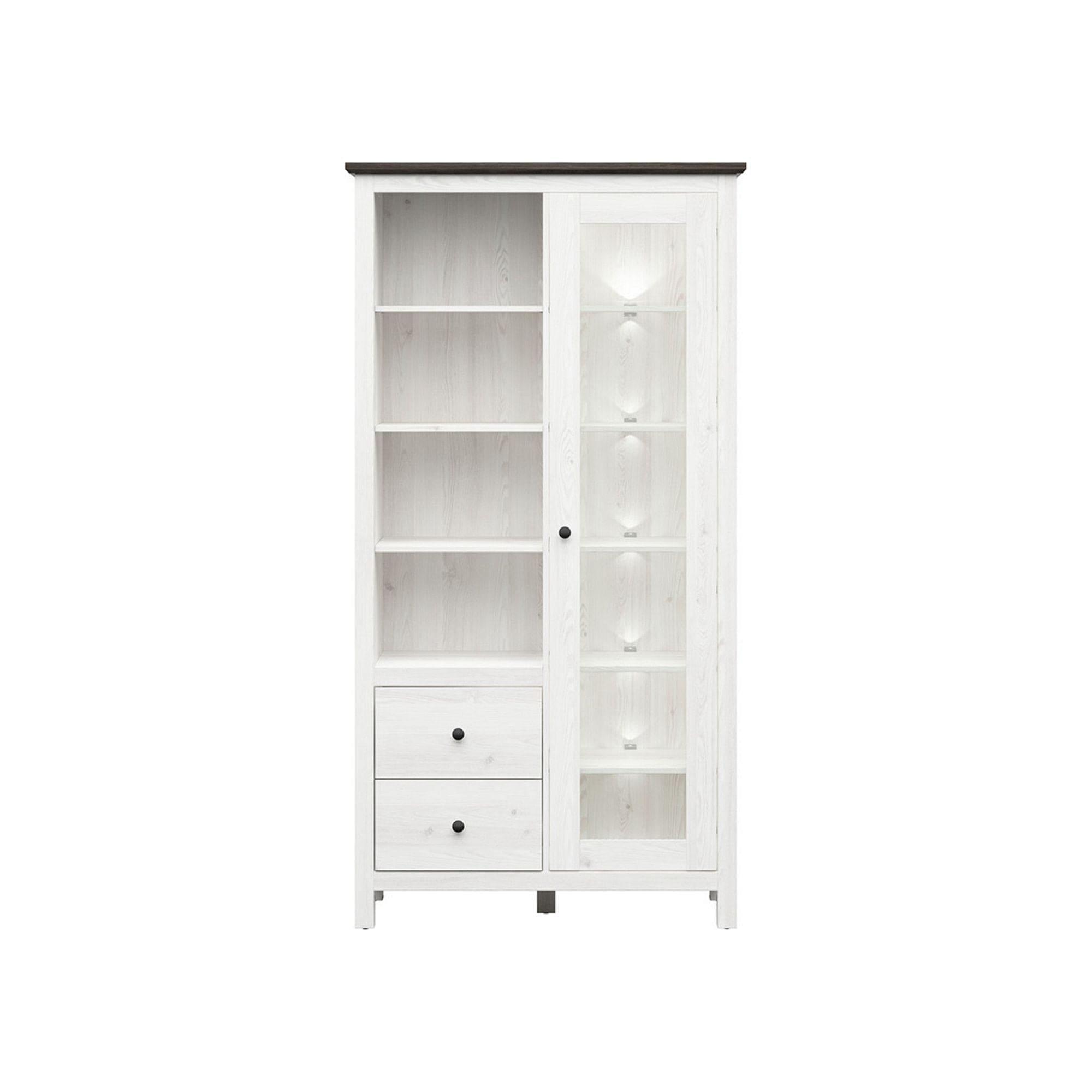 Vitrina HESEN, alb/pin larico, PAL melaminat/sticla securizata, 106x44x203 cm